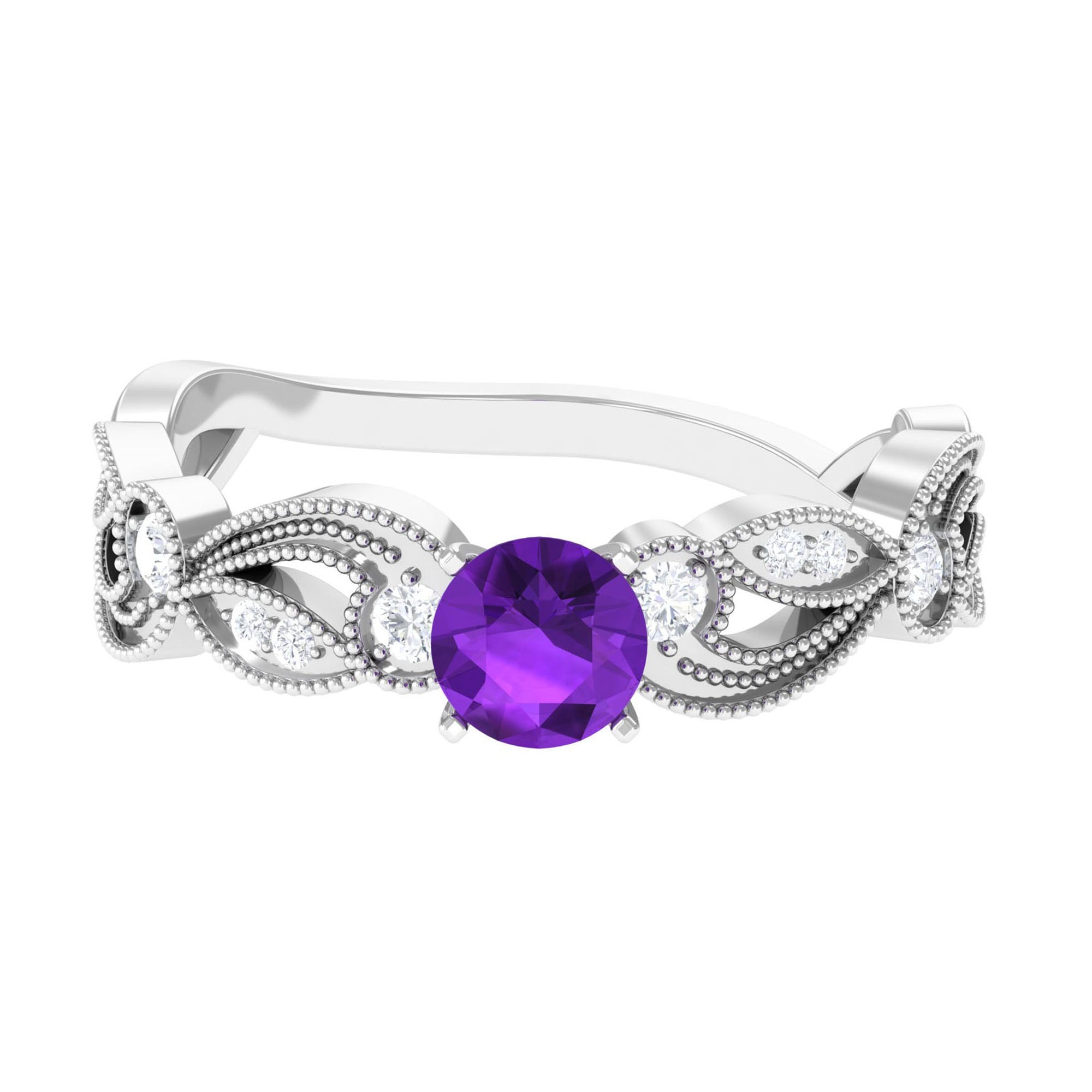 Vintage Inspired Amethyst Engagement Ring with Diamond AAA - Rosec Jewels