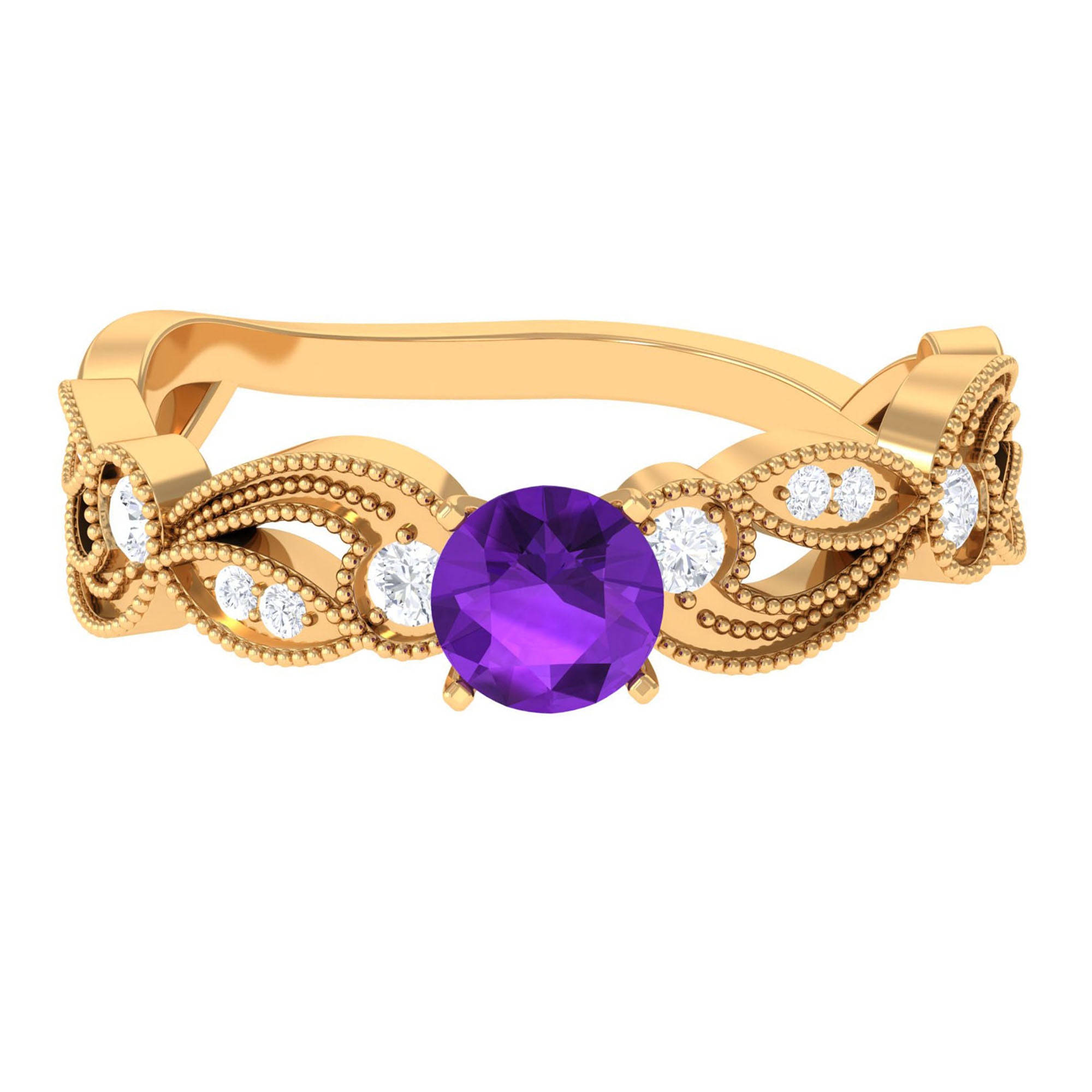 Vintage Inspired Amethyst Engagement Ring with Diamond AAA - Rosec Jewels
