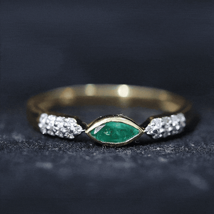 East West Set Marquise Emerald and Diamond Promise Ring AAA - Rosec Jewels