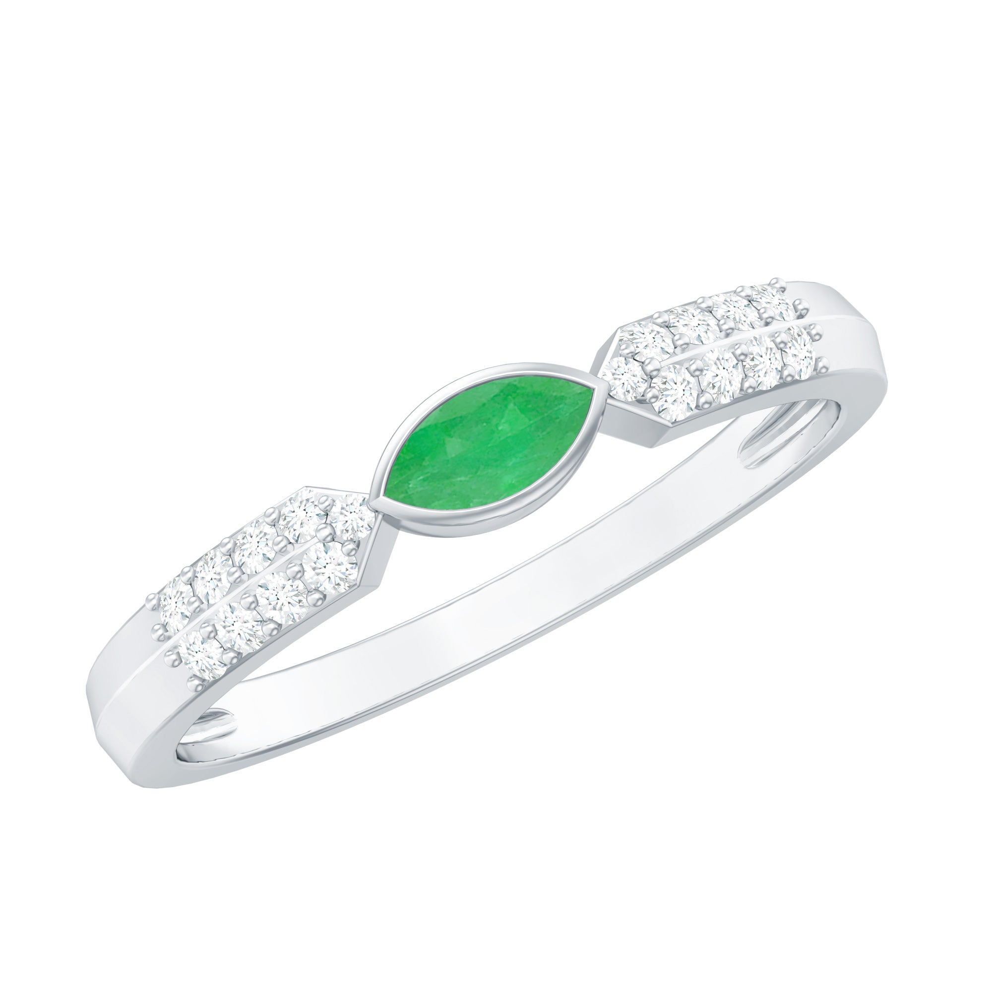 East West Set Marquise Emerald and Diamond Promise Ring AAA - Rosec Jewels
