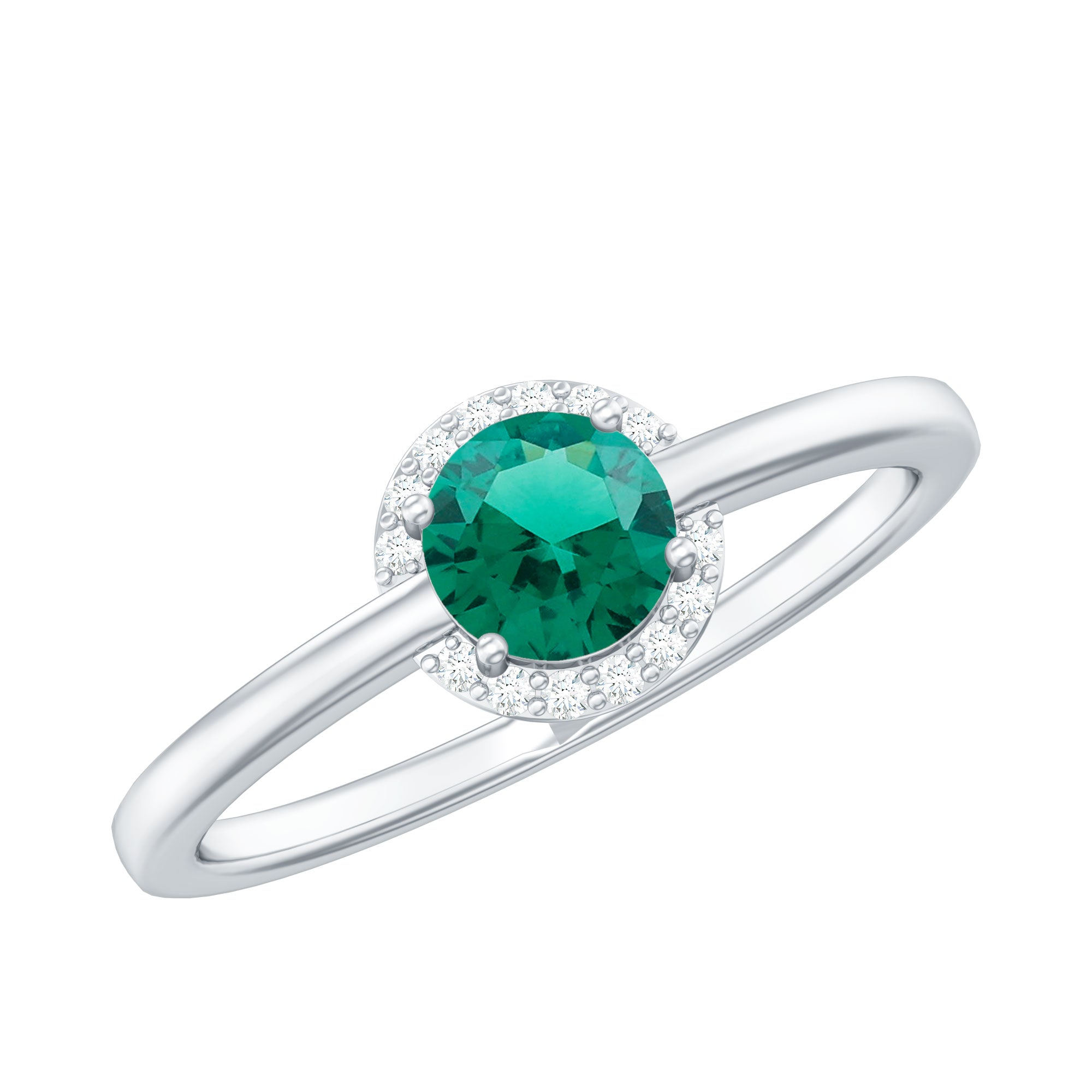 Certified 6 mm Lab Grown Emerald Promise Ring with Diamond Halo
