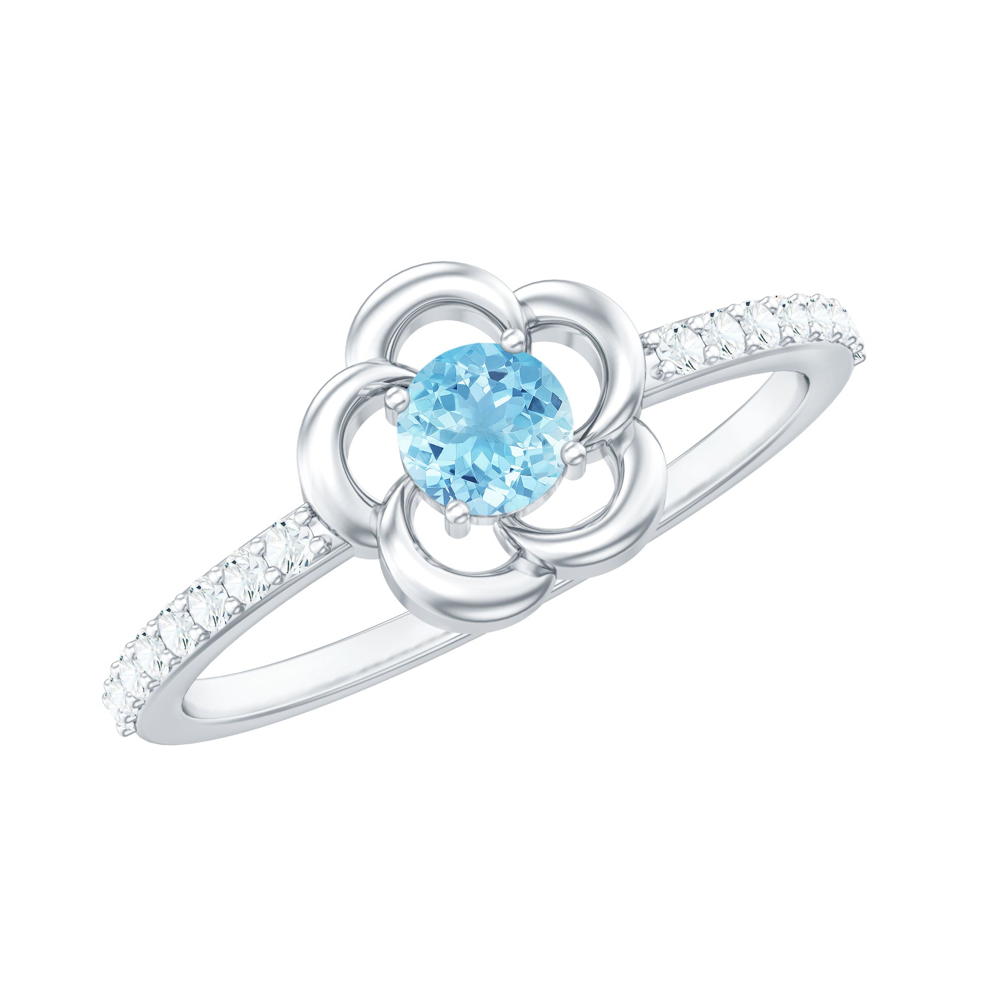 1/2 karaat aquamarijn bloemenbeloftering met diamant