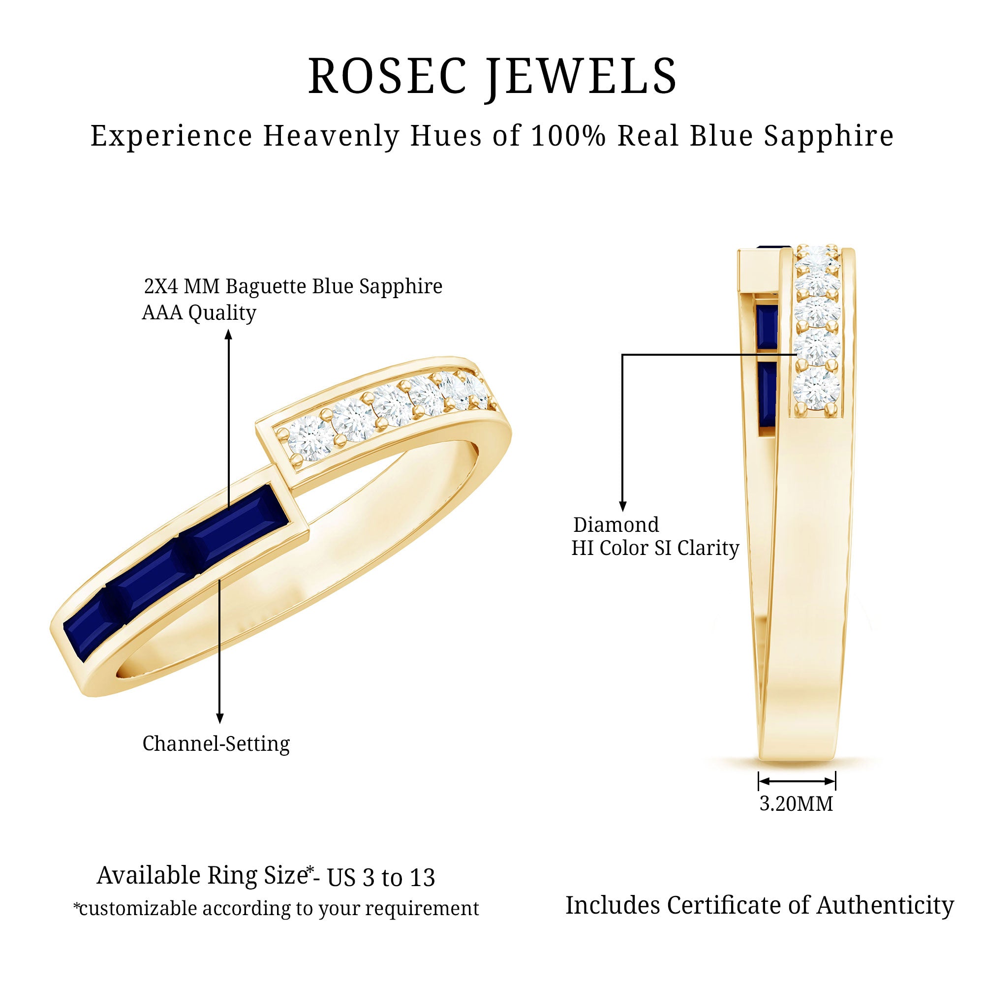 Natural Blue Sapphire Diamond Anniversary Band Ring AAA - Rosec Jewels