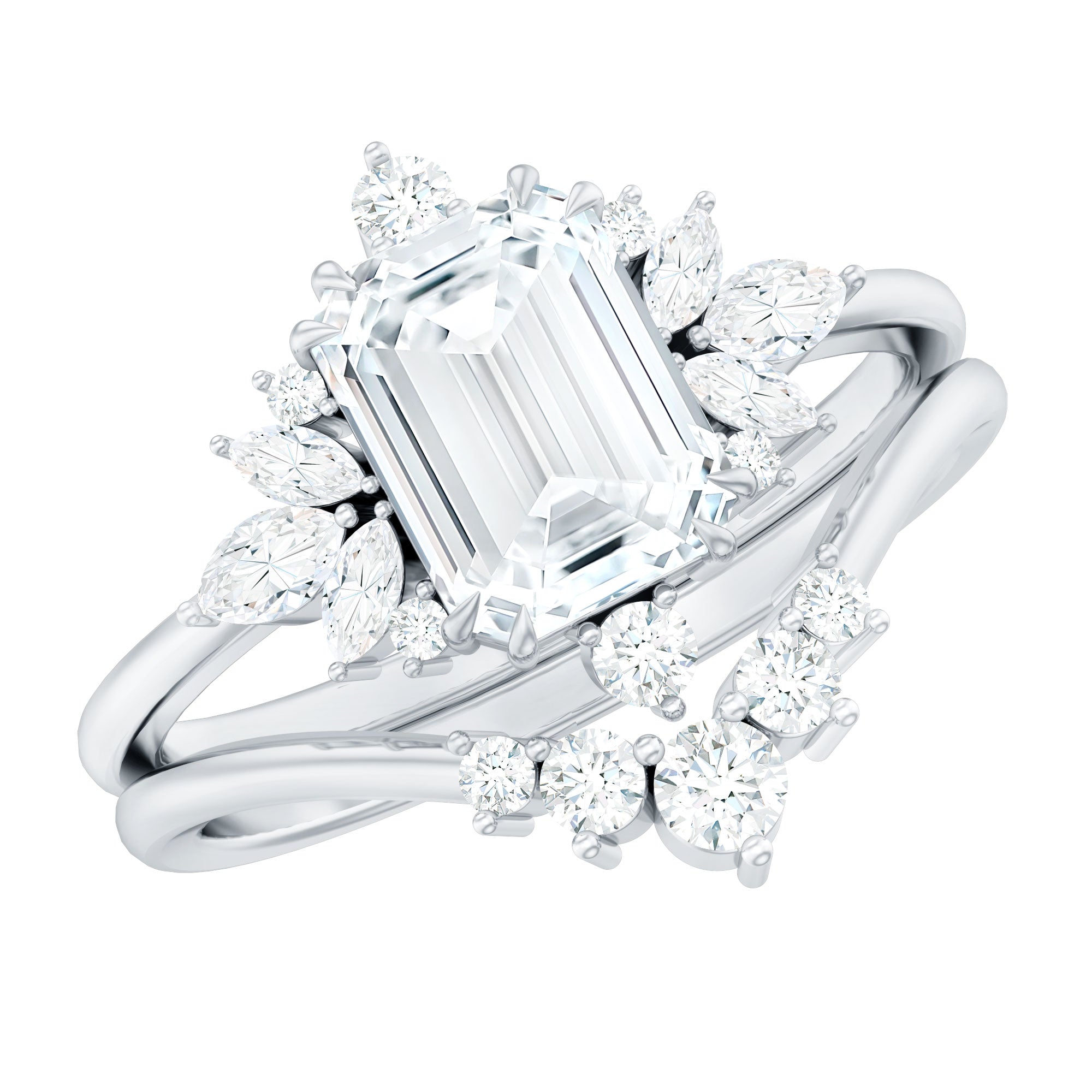 Designer Emerald Cut Moissanite Wedding Ring Set for Women D-VS1 - Rosec Jewels