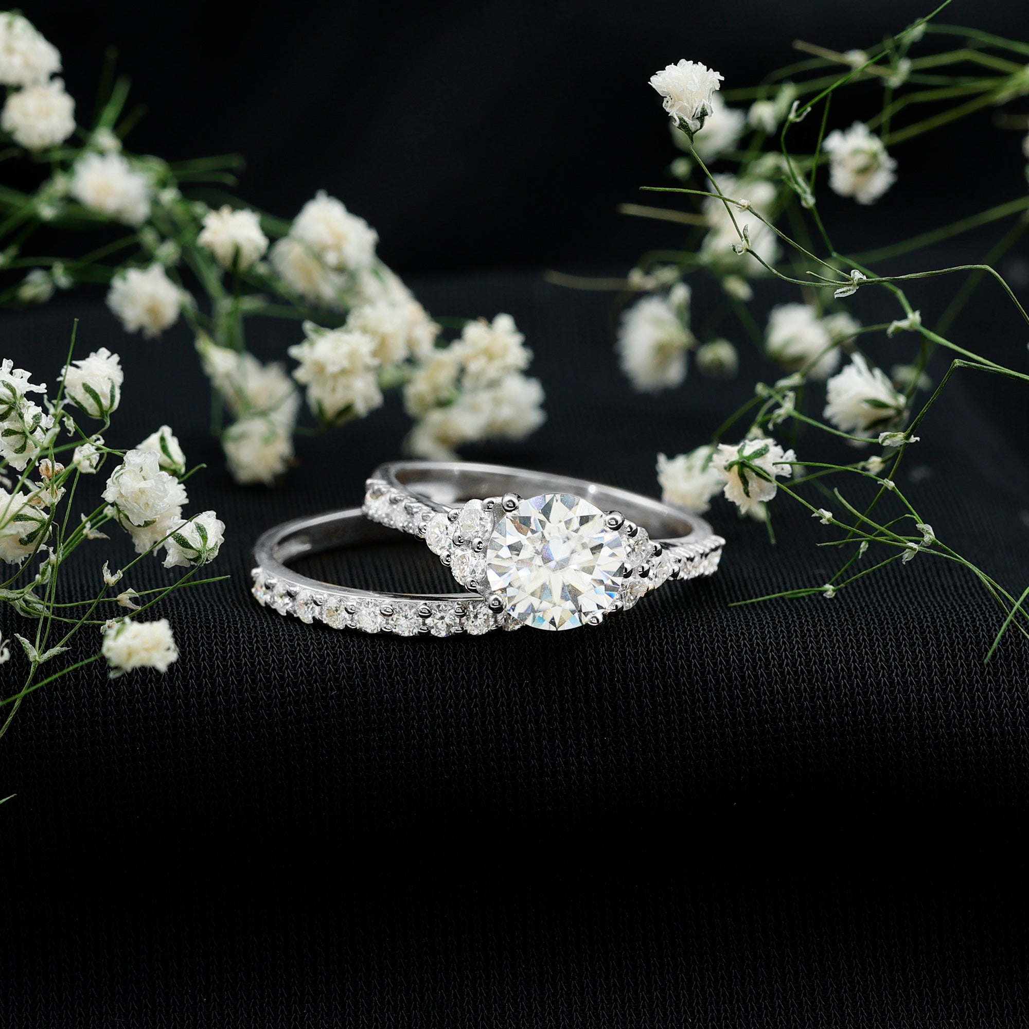 Certified 2 Carat Moissanite Engagement Ring with Enhancer D-VS1 - Rosec Jewels