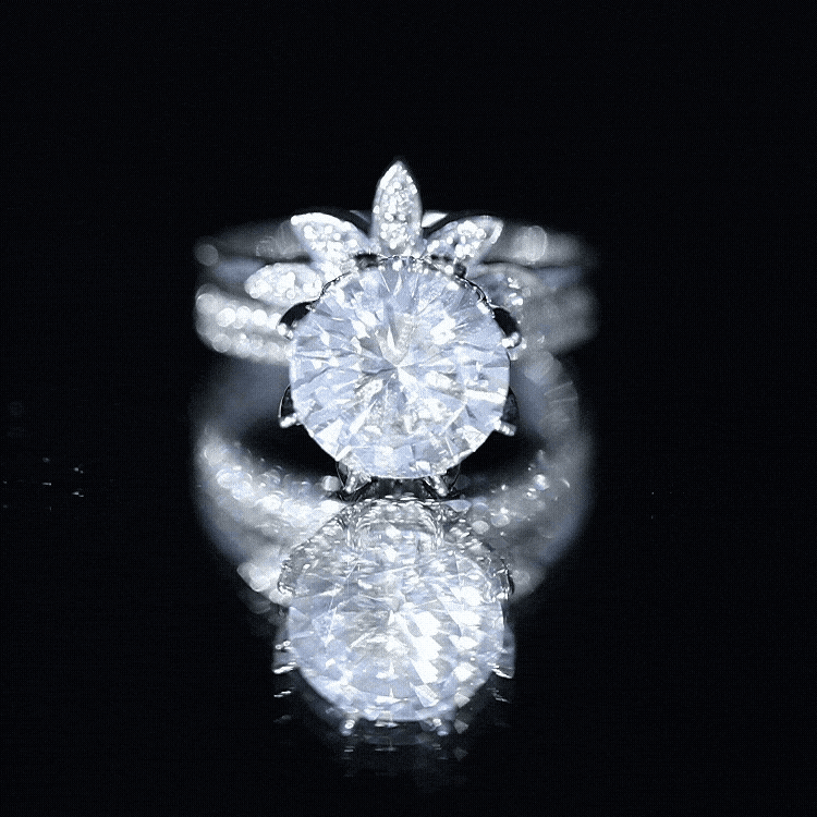 10MM Round Moissanite Flower Engagement Ring With Enhancer D-VS1 - Rosec Jewels