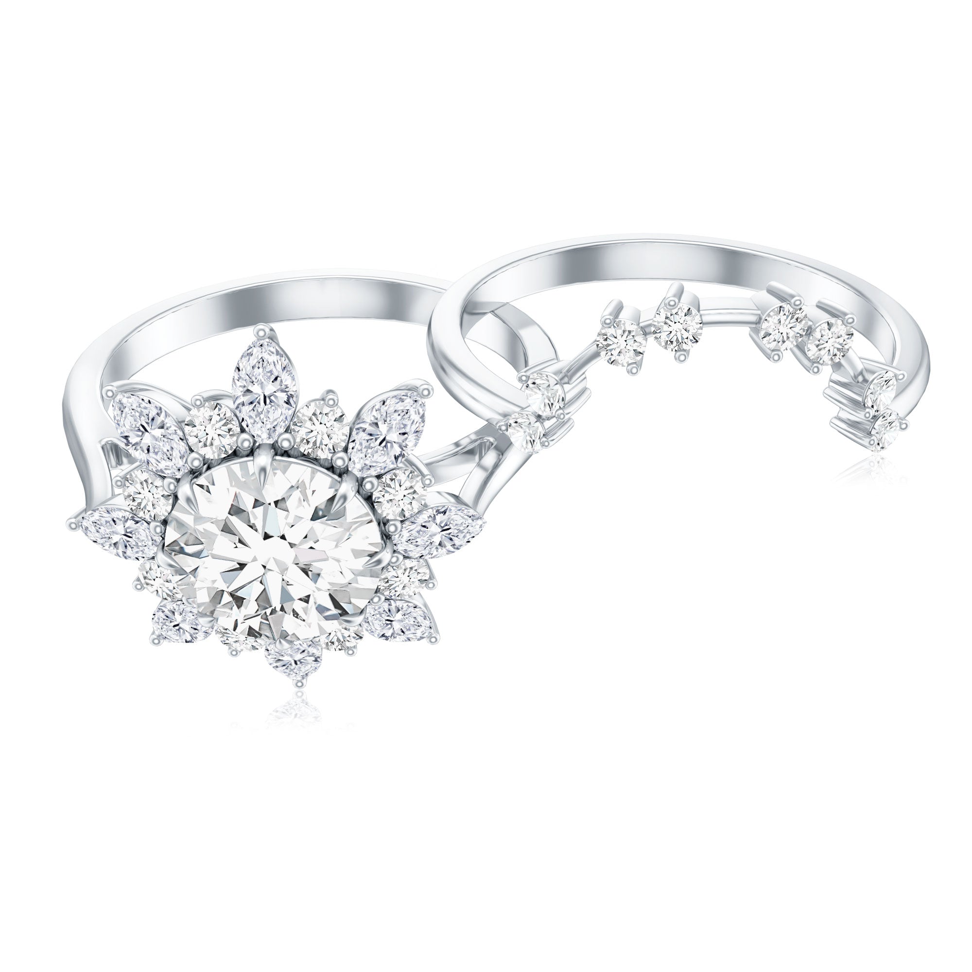 Flower Inspired Moissanite Halo Engagement Ring with Enhancer D-VS1 - Rosec Jewels