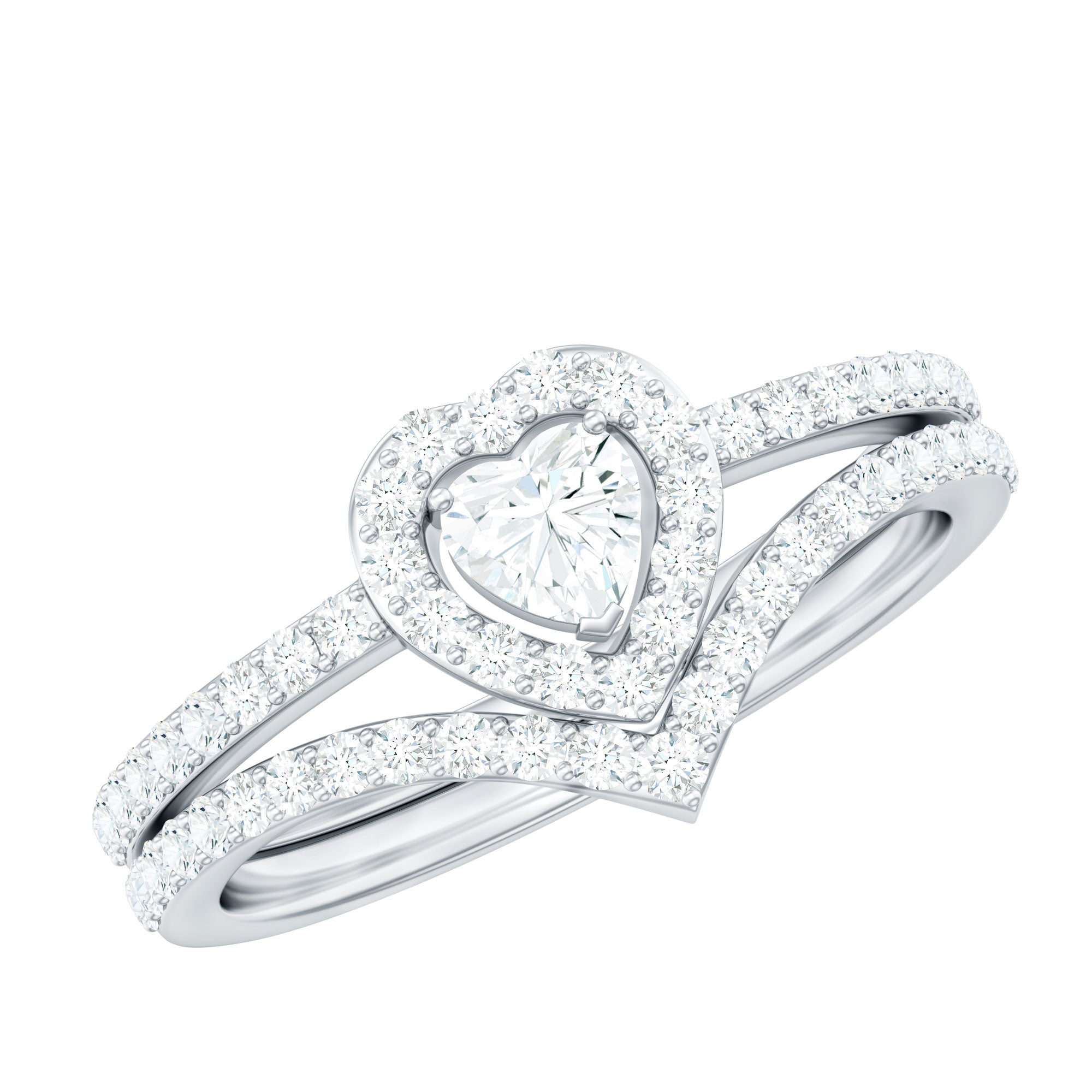 Heart Shape Moissanite Wedding Ring Set For Women D-VS1 - Rosec Jewels
