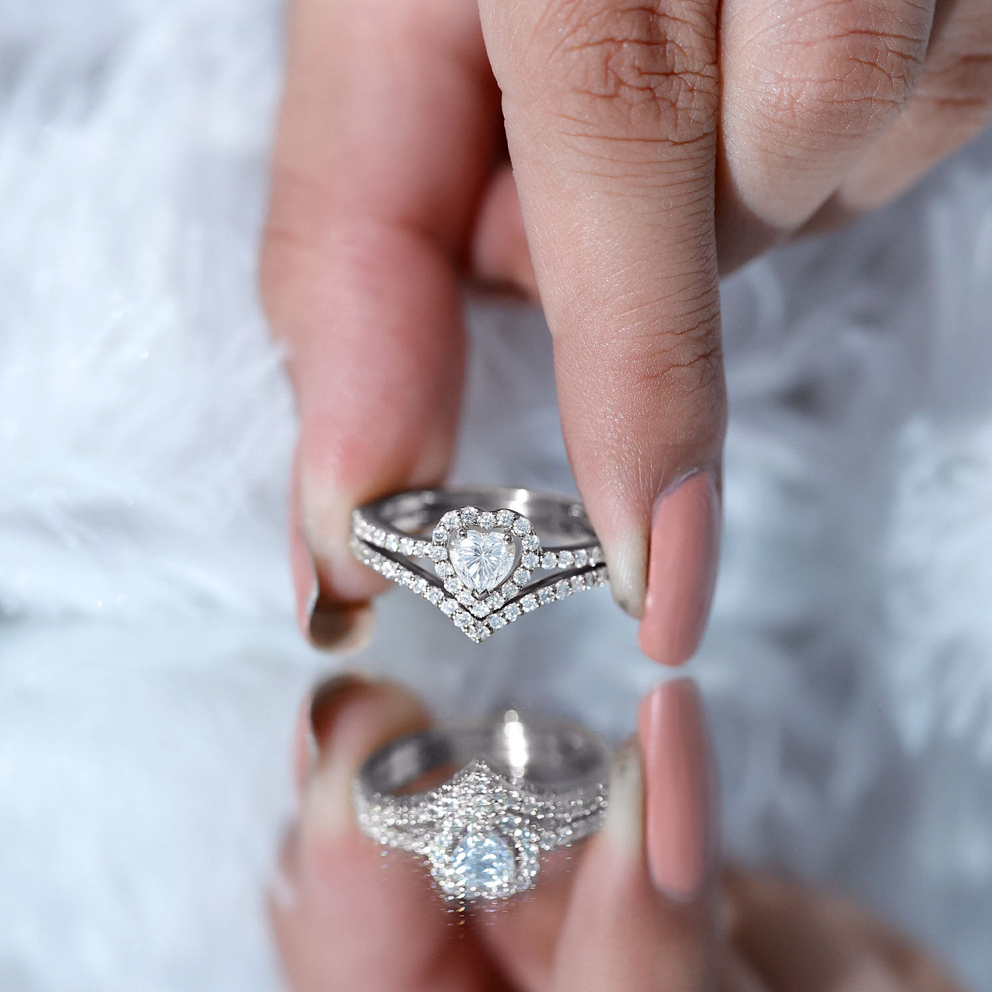 Heart Shape Moissanite Wedding Ring Set For Women D-VS1 - Rosec Jewels