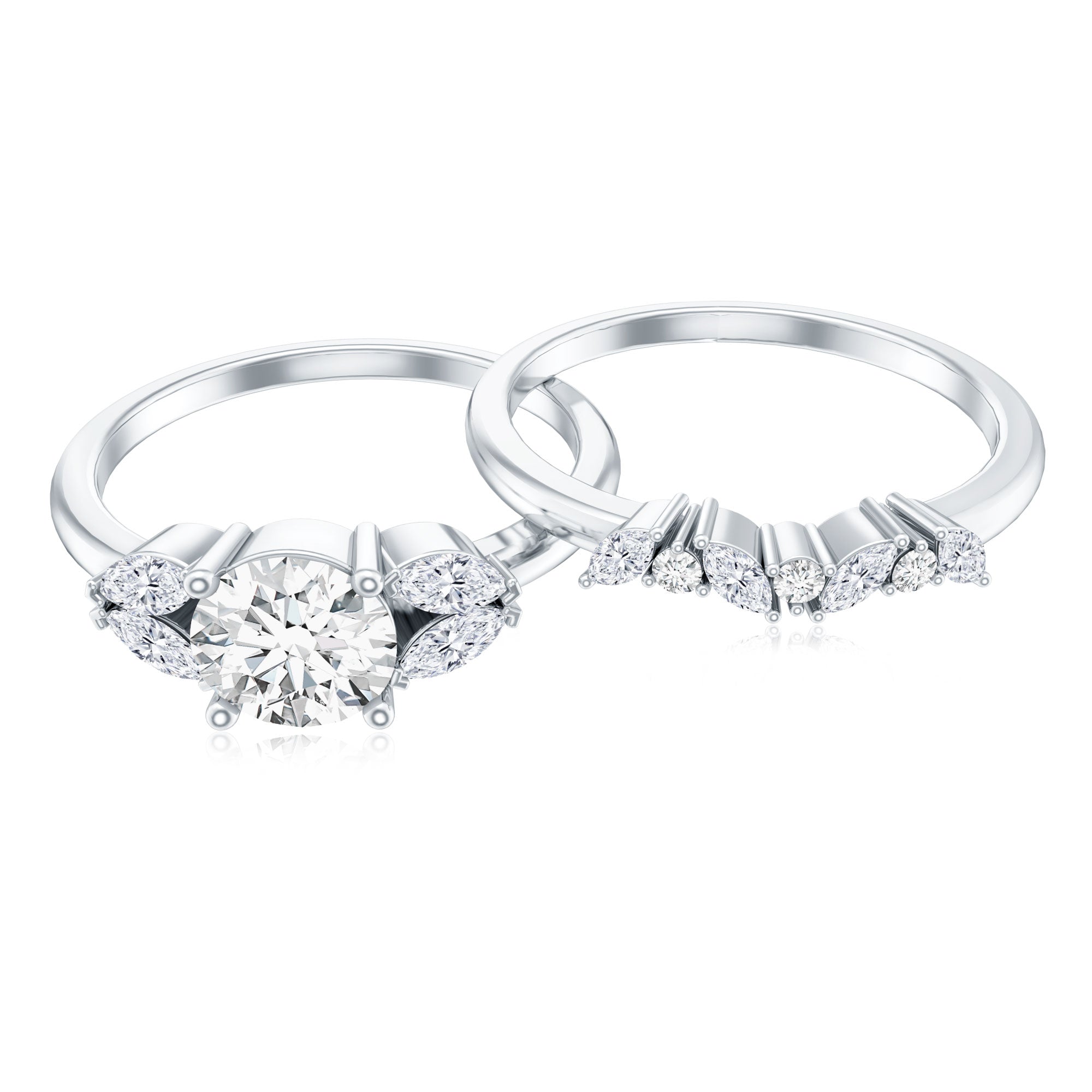 Round Cut Moissanite Bridal Ring Set with Certificate D-VS1 - Rosec Jewels