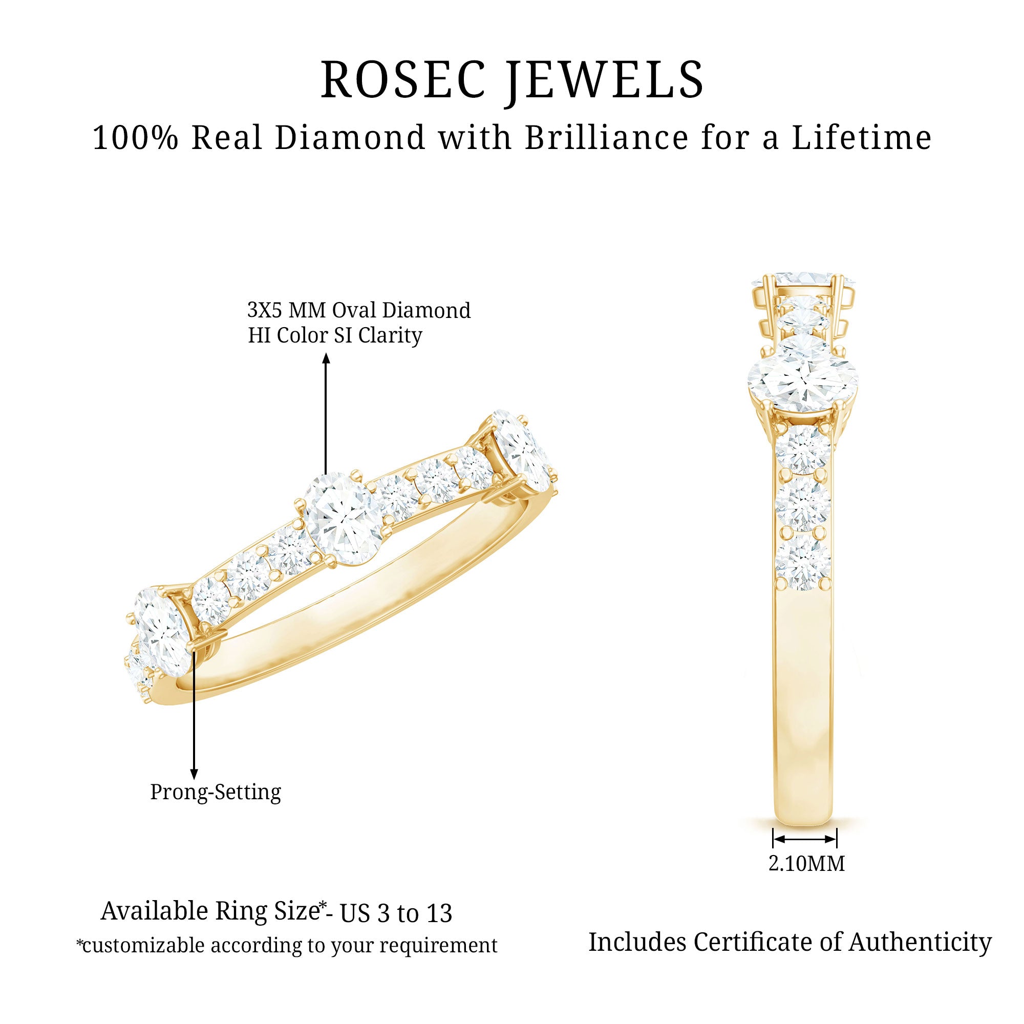 Natural Diamond Half Eternity Band Ring Natural - ( HI-SI ) - Rosec Jewels
