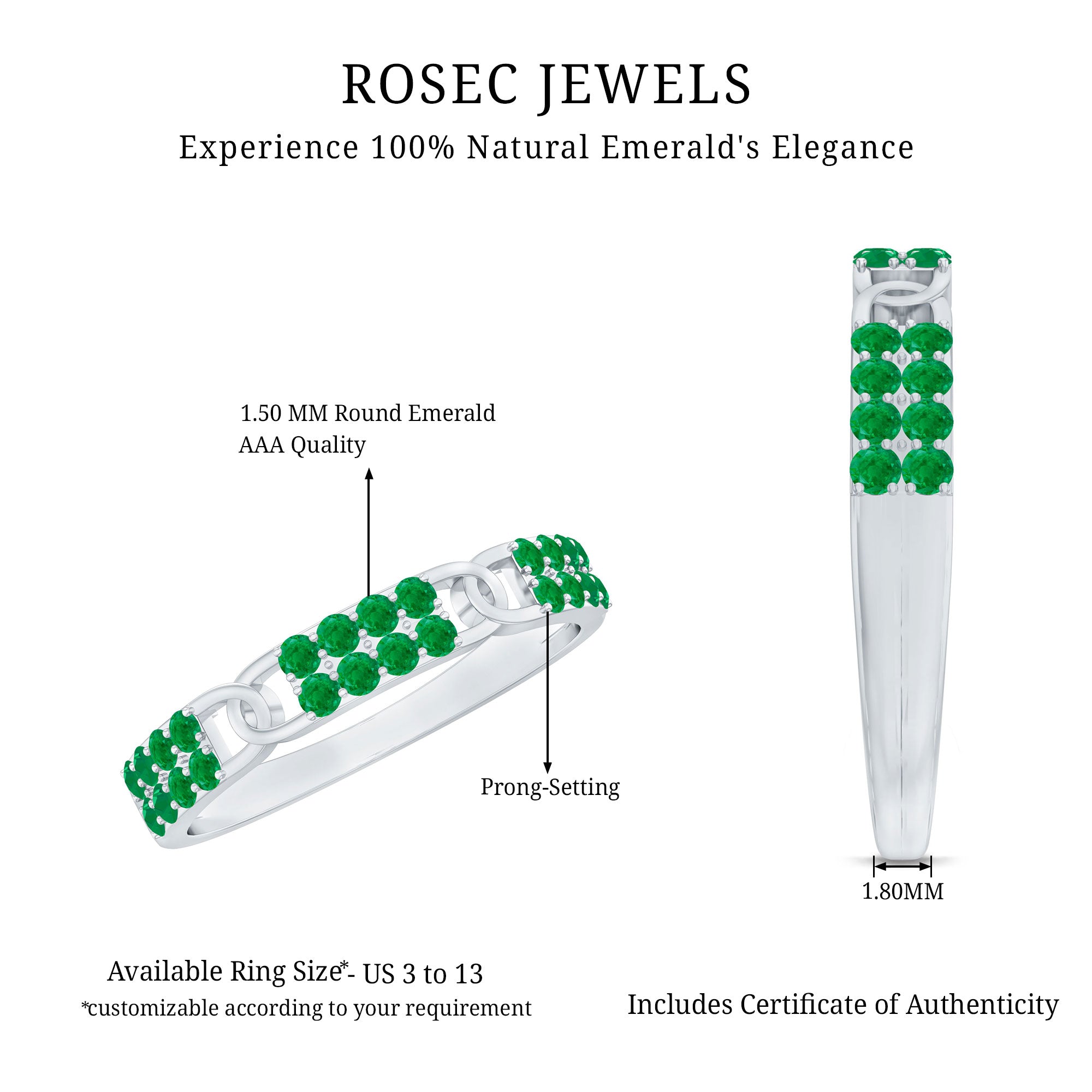 Real Emerald Interlocking Wedding Band with Certificate AAA - Rosec Jewels