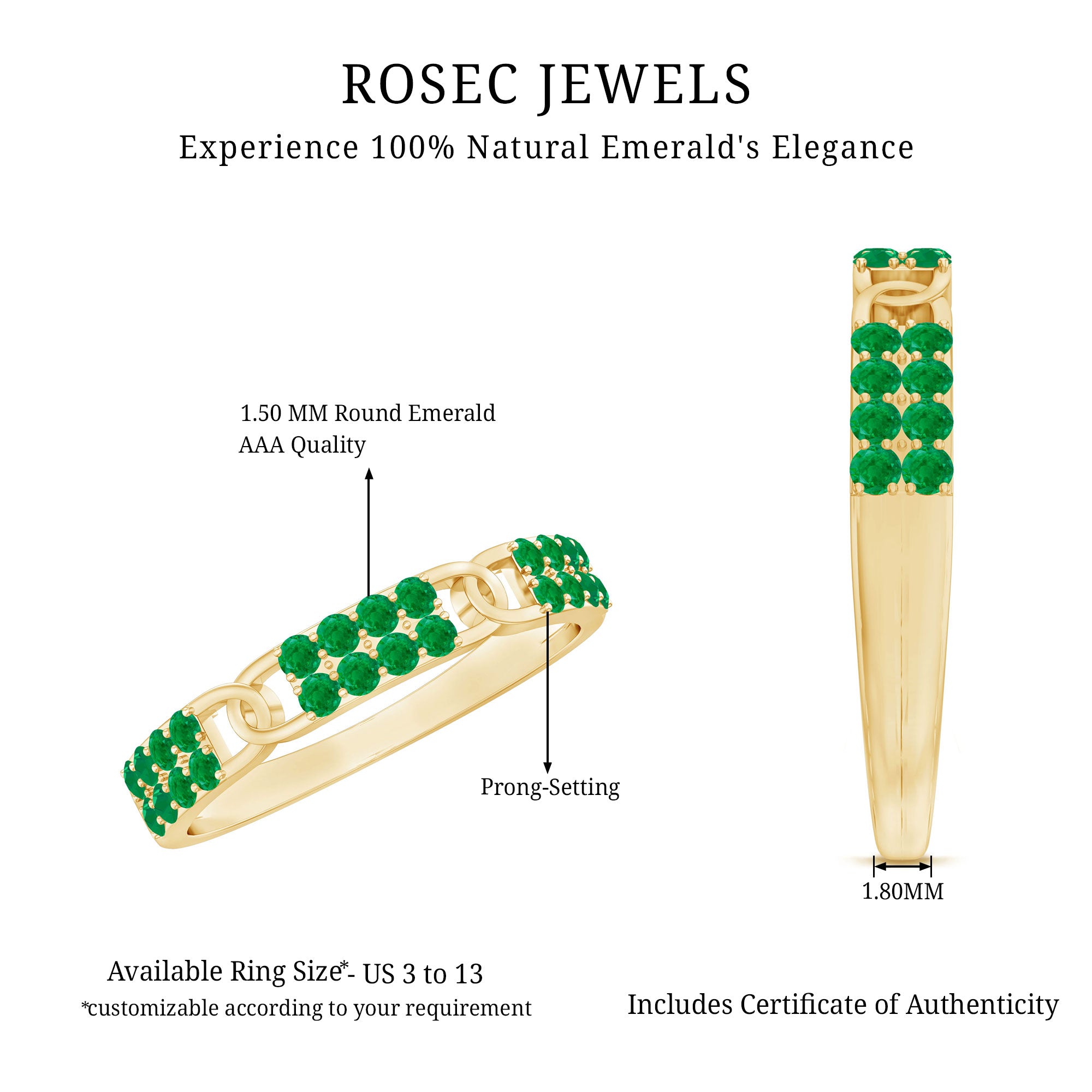 Real Emerald Interlocking Wedding Band with Certificate AAA - Rosec Jewels