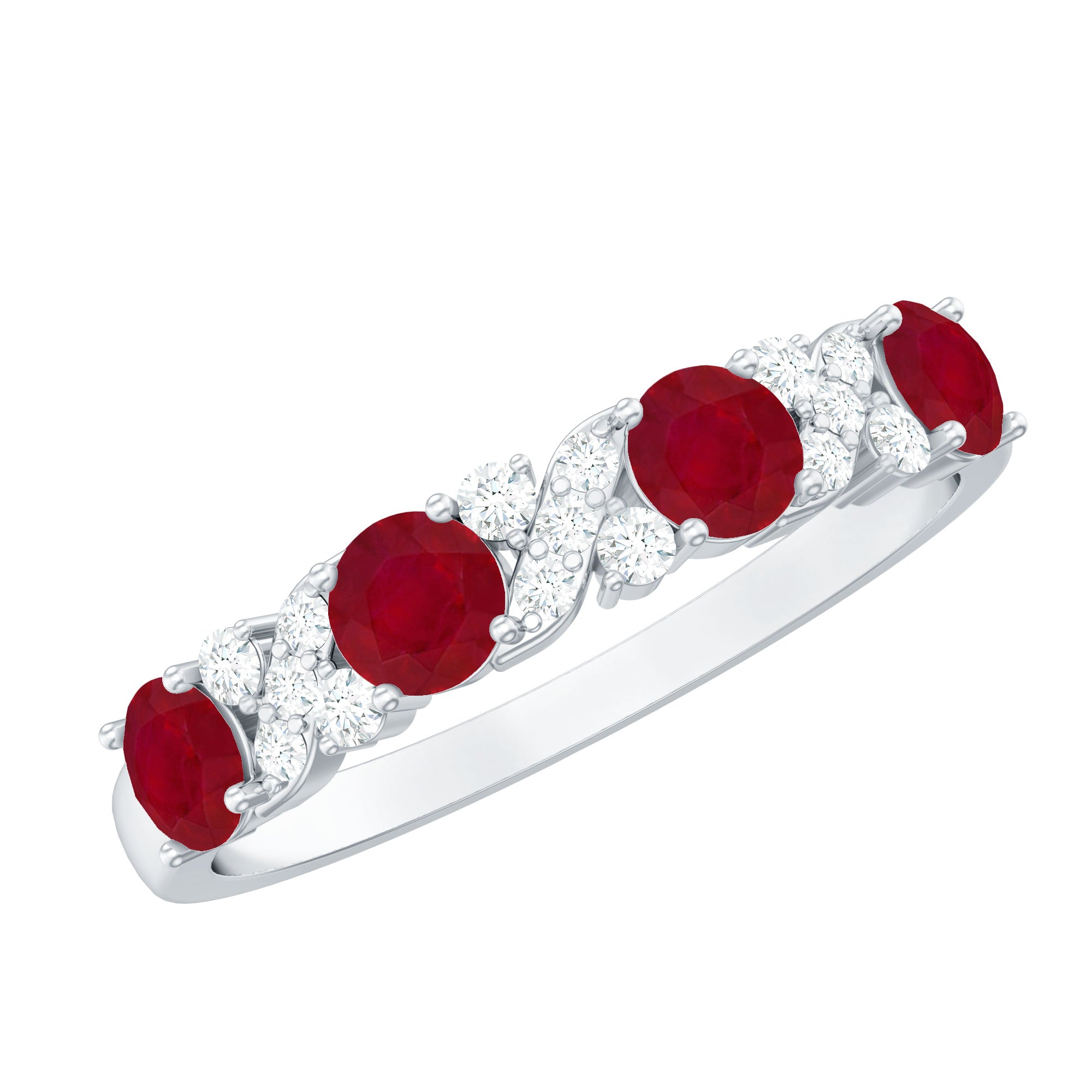 Elegant Ruby and Diamond Semi Eternity Band Ring
