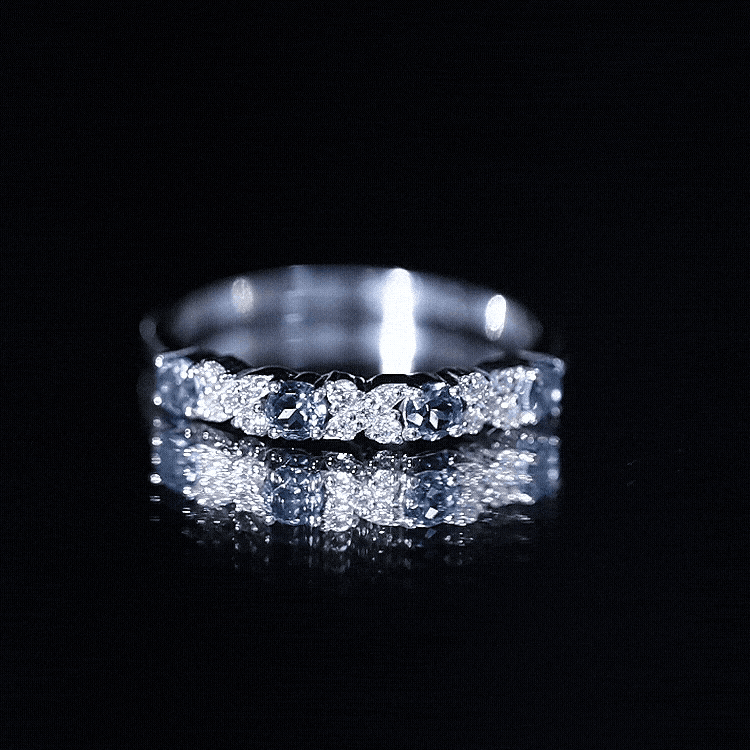 London Blue Topaz Semi Eternity Band with Diamond AAA - Rosec Jewels