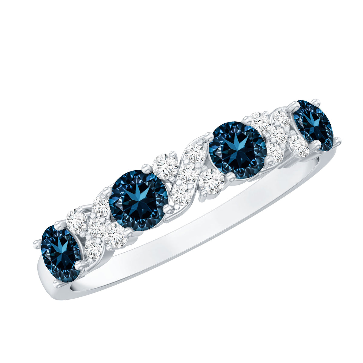London Blue Topaz Semi Eternity Band with Diamond AAA - Rosec Jewels