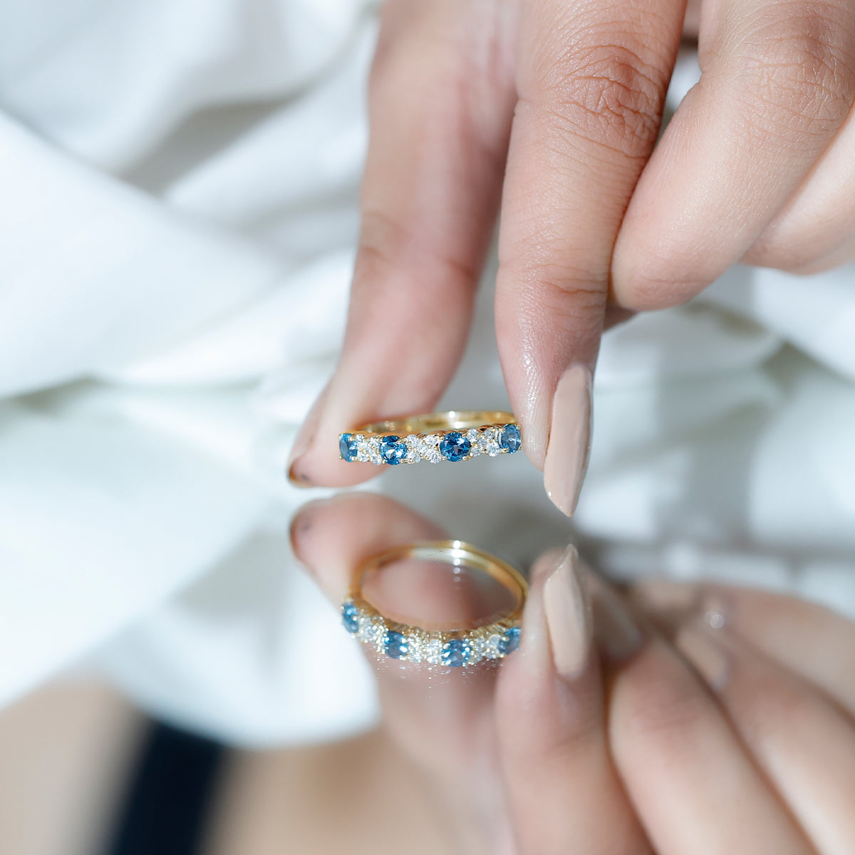 London Blue Topaz Semi Eternity Band with Diamond AAA - Rosec Jewels