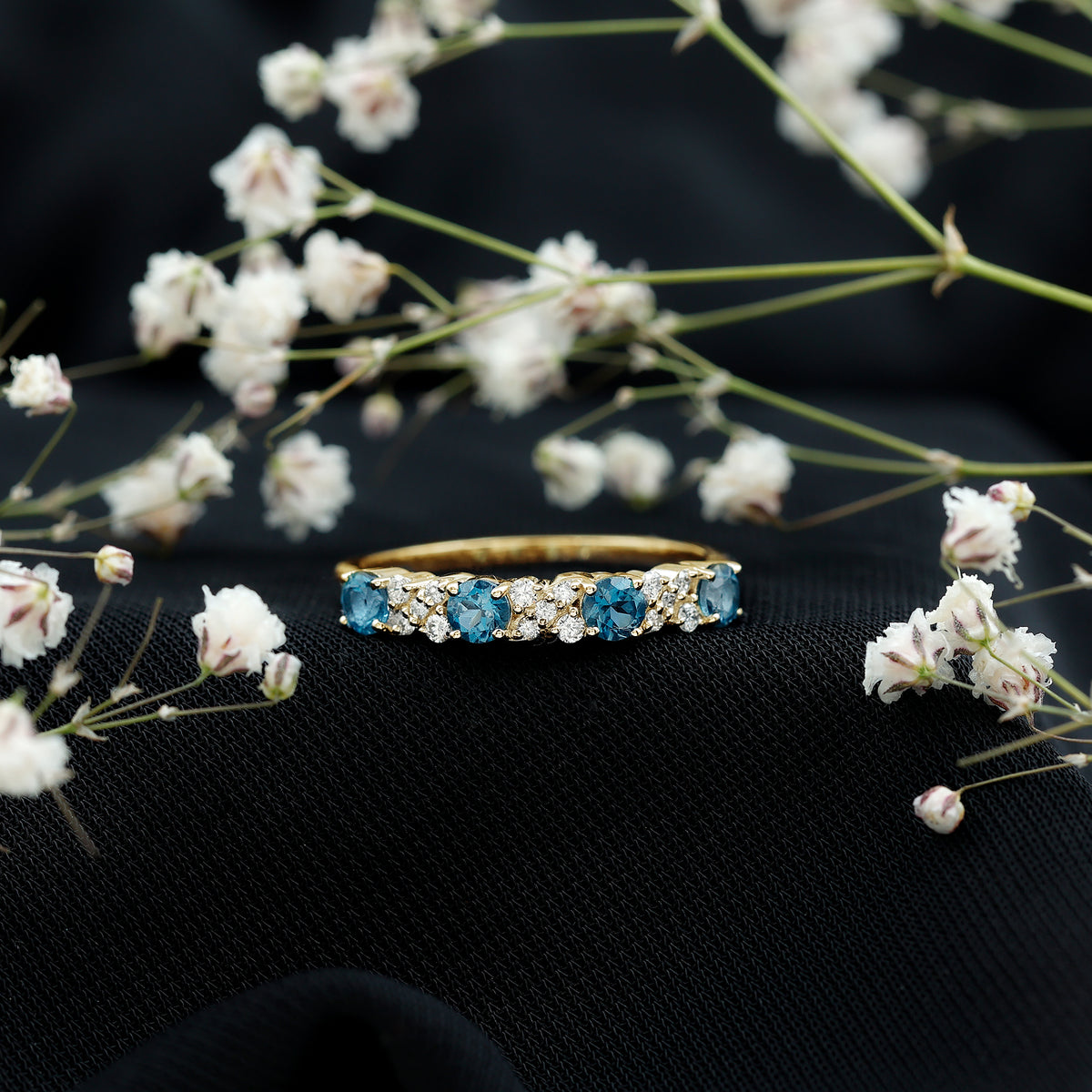 London Blue Topaz Semi Eternity Band with Diamond AAA - Rosec Jewels
