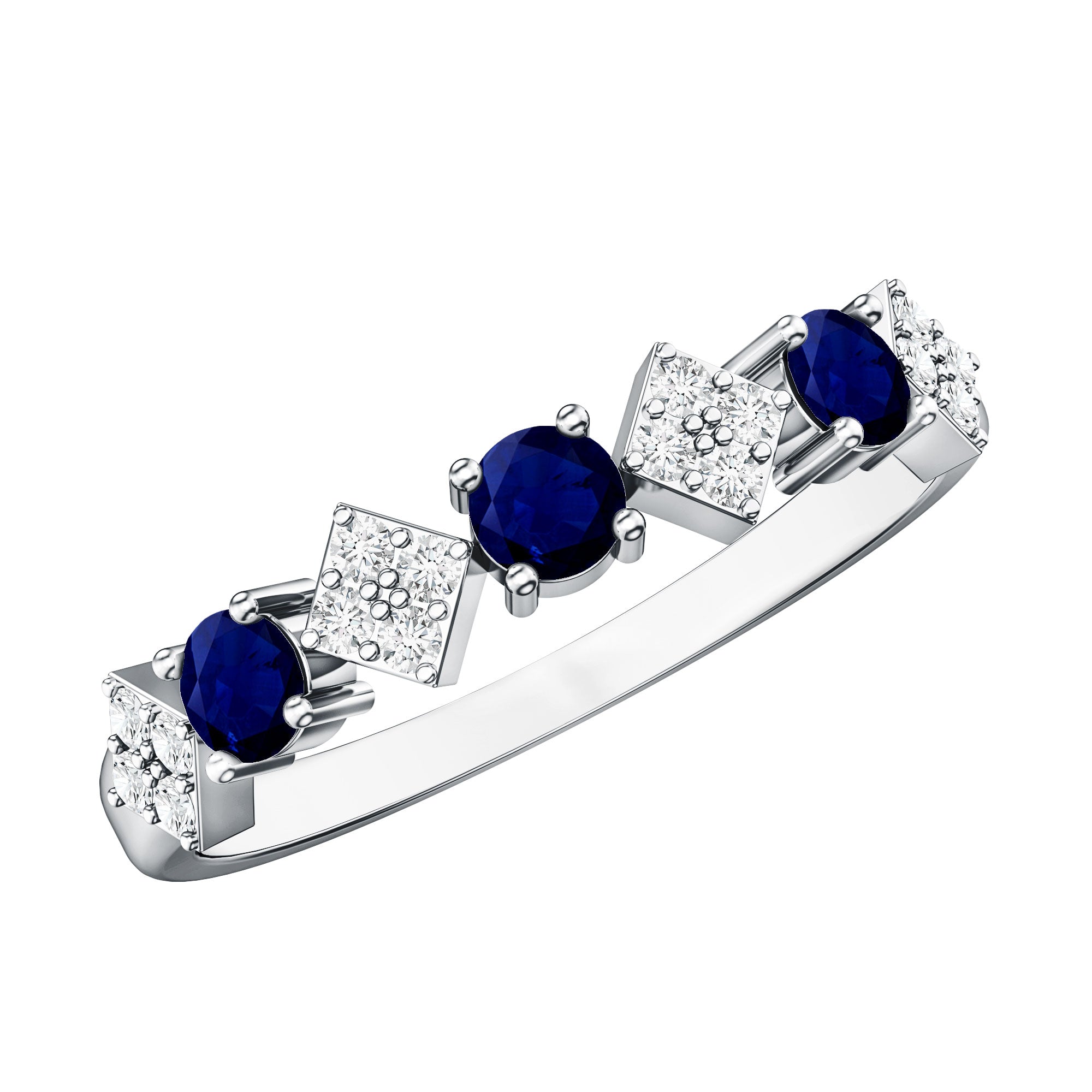 Natural Blue Sapphire and Diamond Half Eternity Band Ring for Women AAA - Rosec Jewels