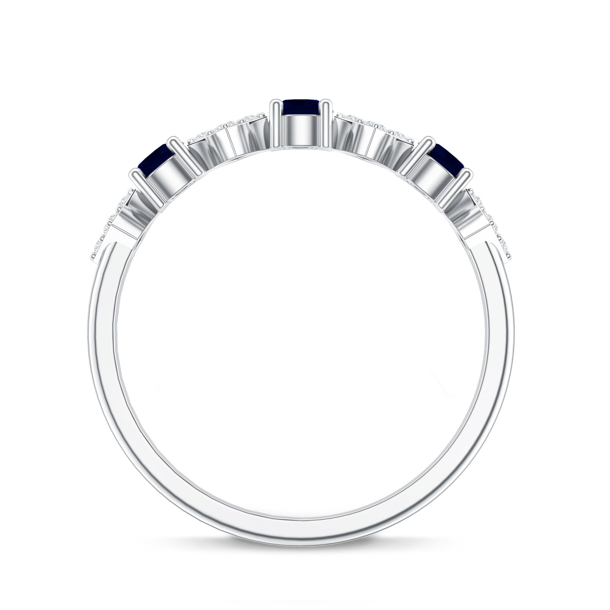 Natural Blue Sapphire and Diamond Half Eternity Band Ring for Women AAA - Rosec Jewels