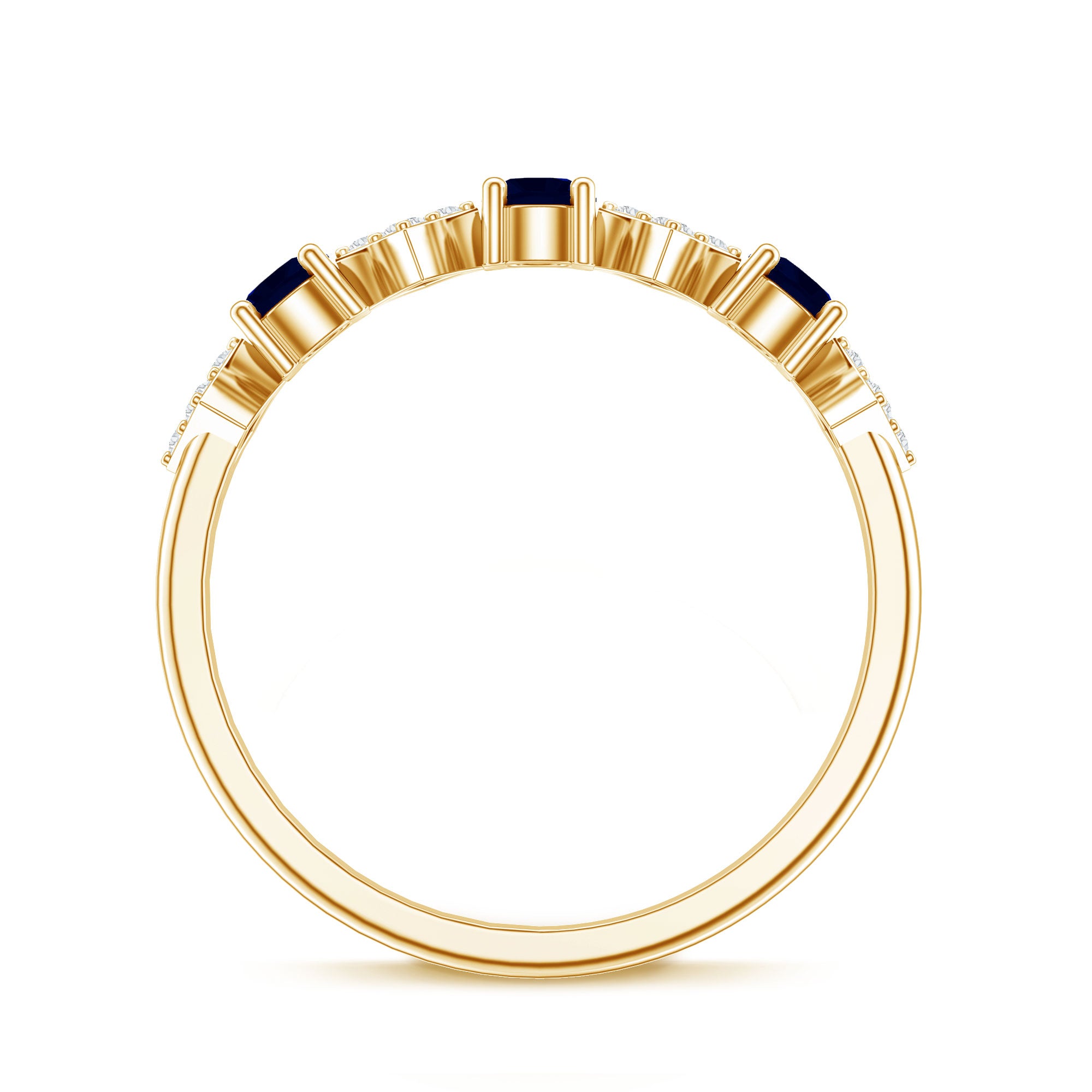 Natural Blue Sapphire and Diamond Half Eternity Band Ring for Women AAA - Rosec Jewels