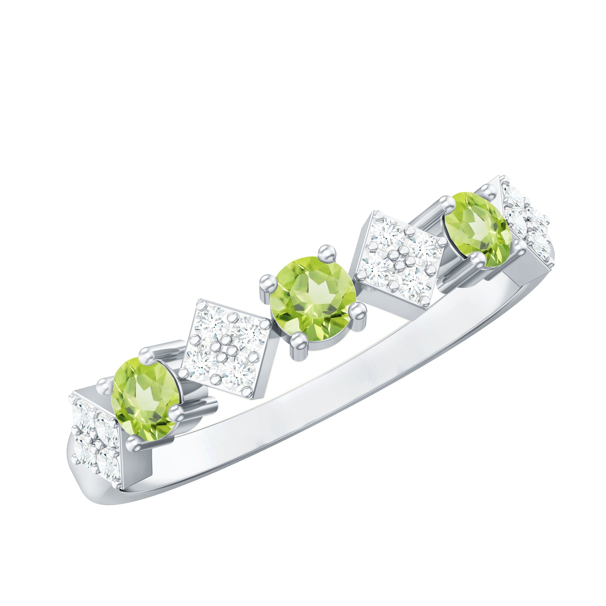 Natural Peridot Diamond Half Eternity Ring for Women