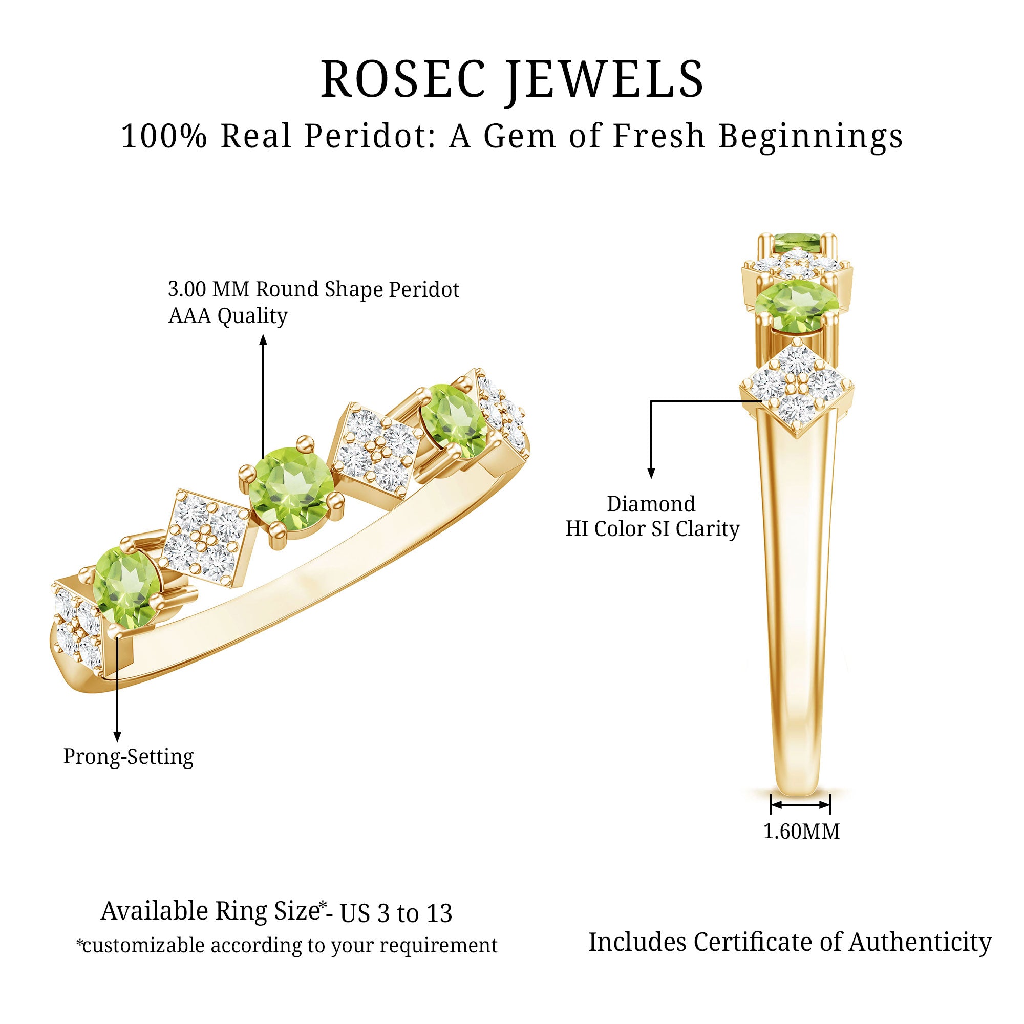 Natural Peridot Diamond Half Eternity Ring for Women AAA - Rosec Jewels