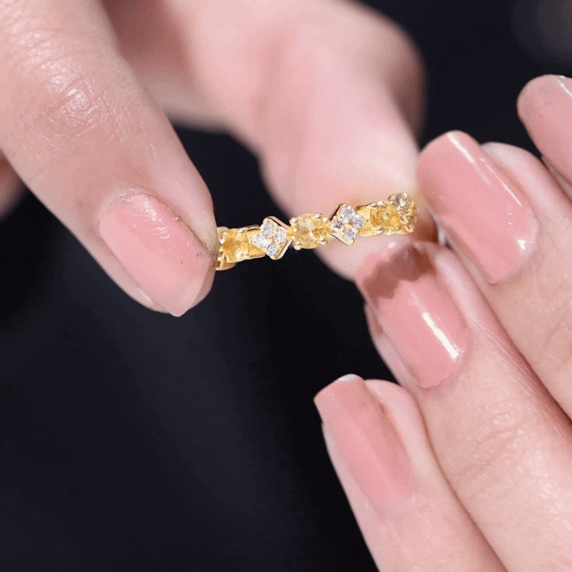 Natural Citrine and Diamond Half Eternity Band Ring AAA - Rosec Jewels
