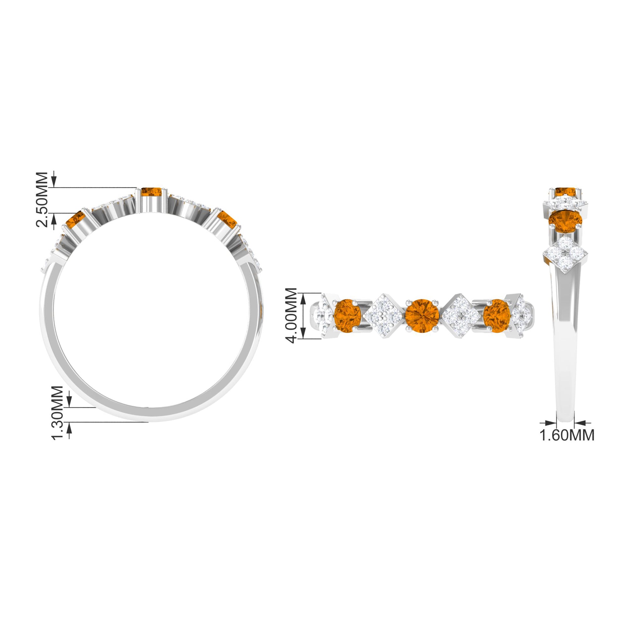 Natural Citrine and Diamond Half Eternity Band Ring AAA - Rosec Jewels