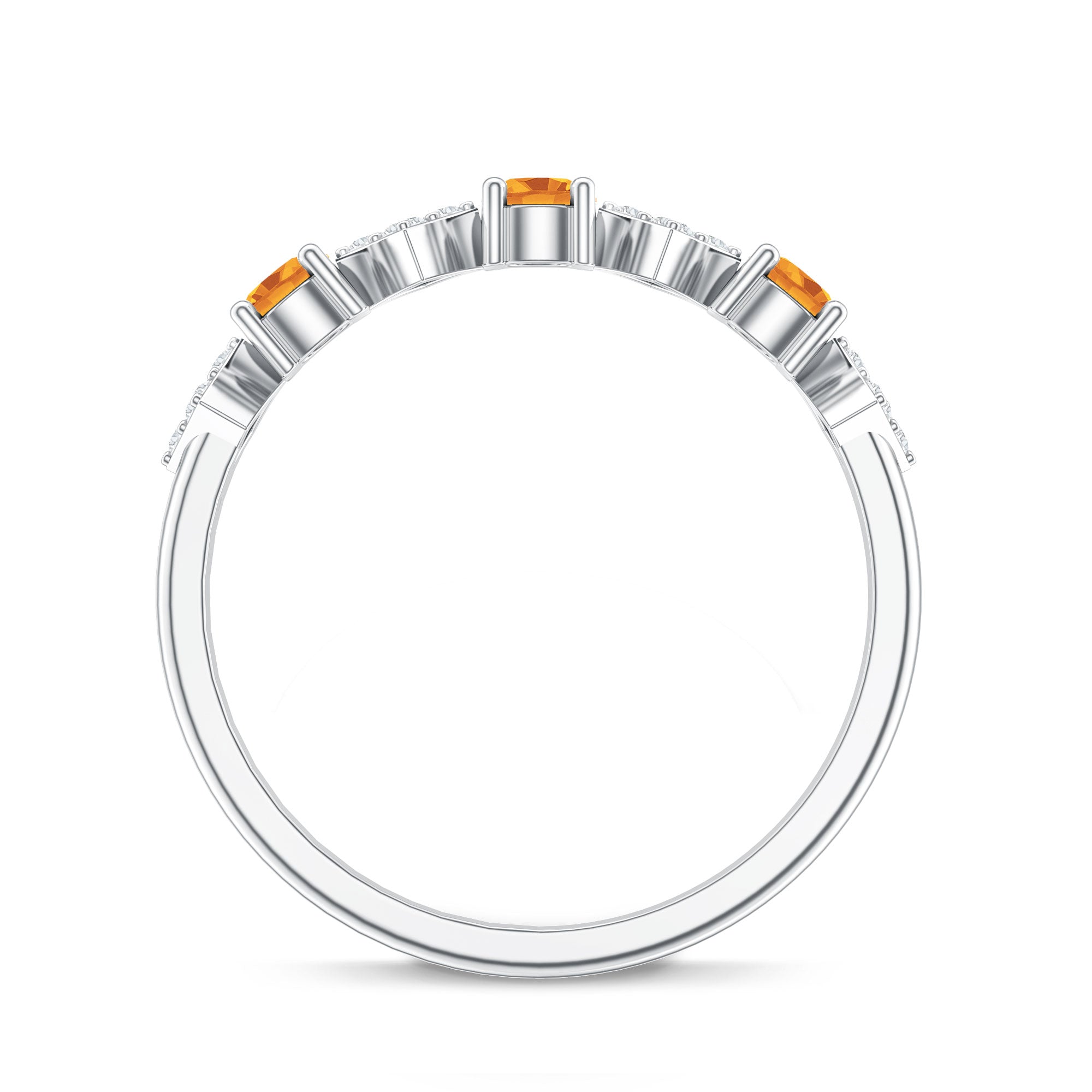 Natural Citrine and Diamond Half Eternity Band Ring AAA - Rosec Jewels