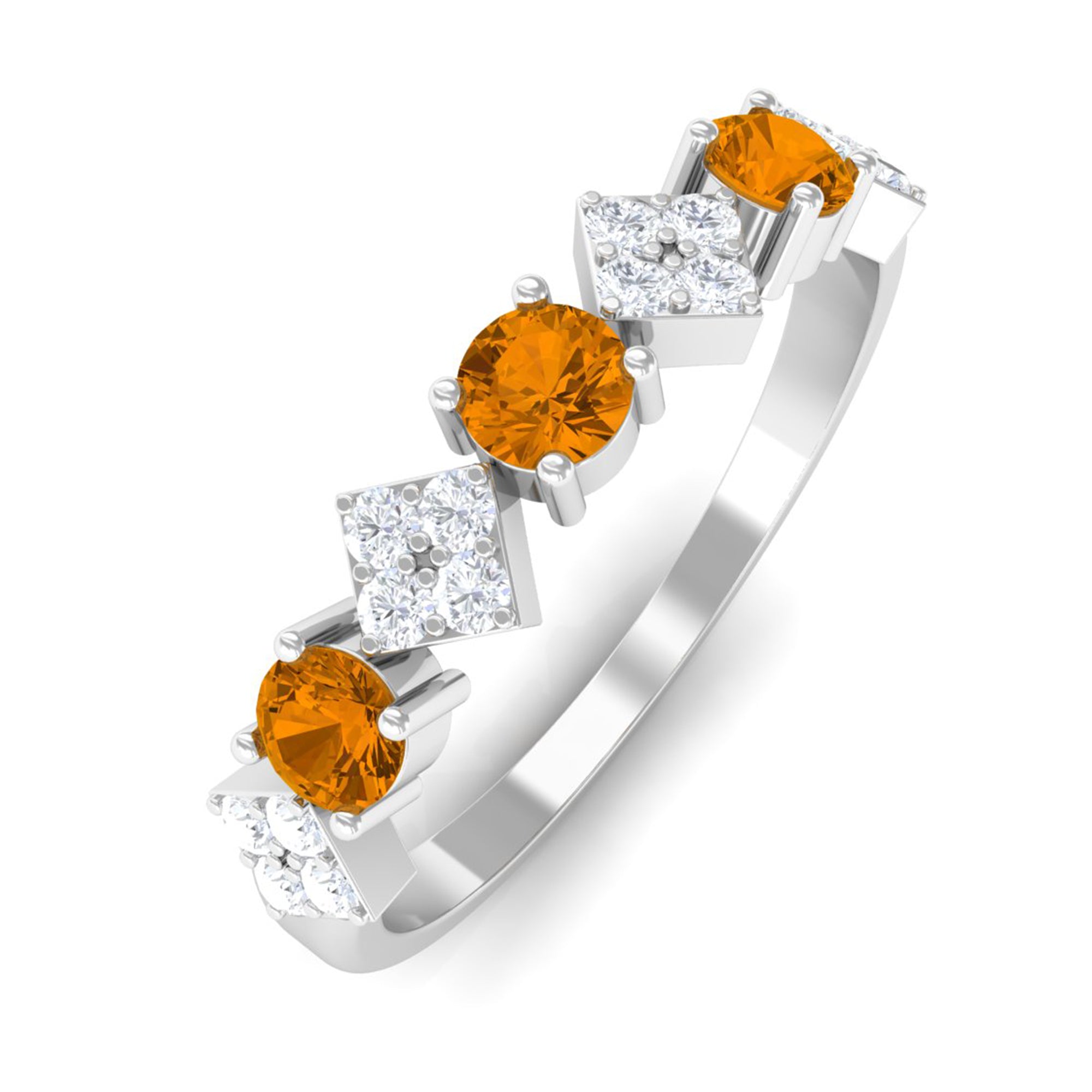 Natural Citrine and Diamond Half Eternity Band Ring AAA - Rosec Jewels