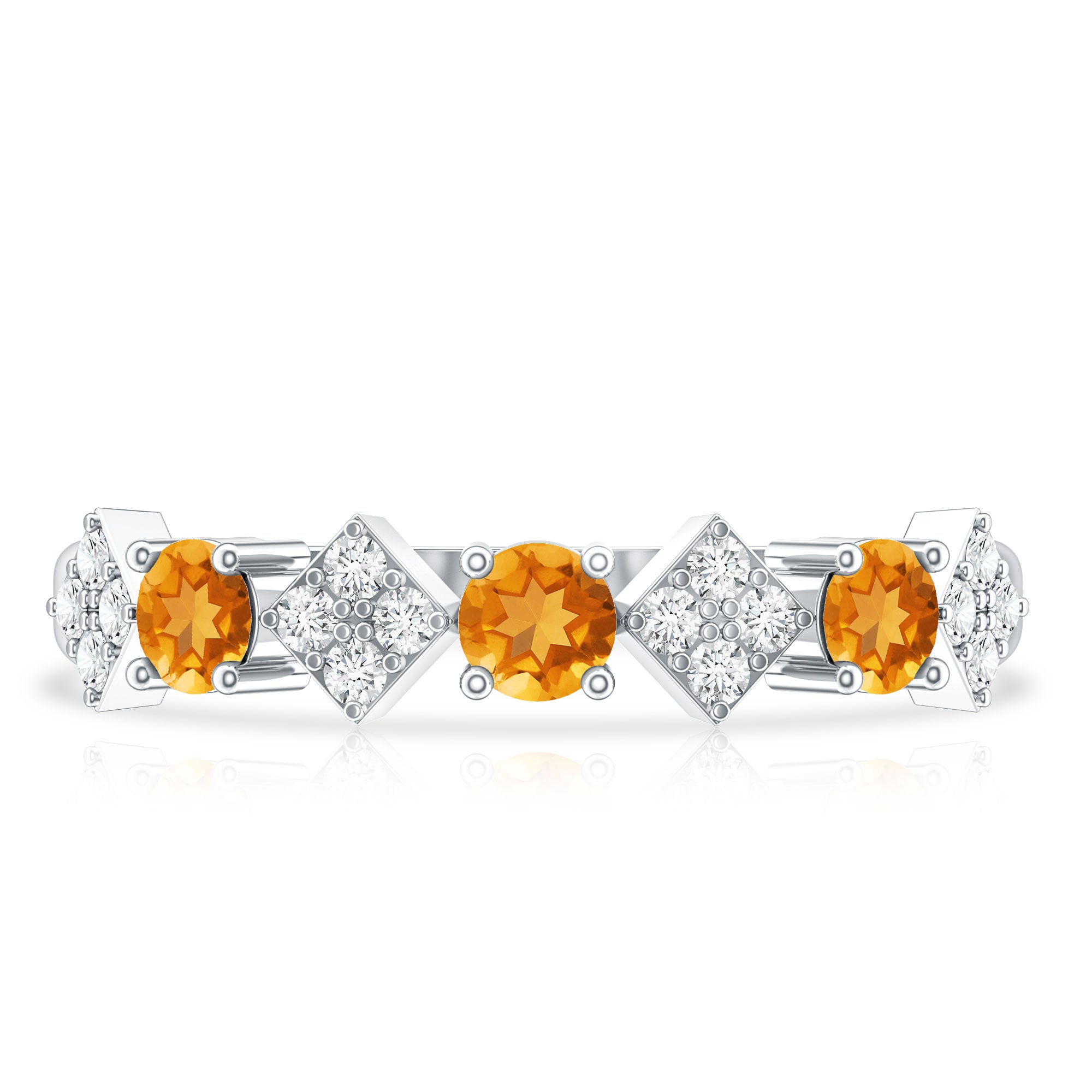 Natural Citrine and Diamond Half Eternity Band Ring AAA - Rosec Jewels