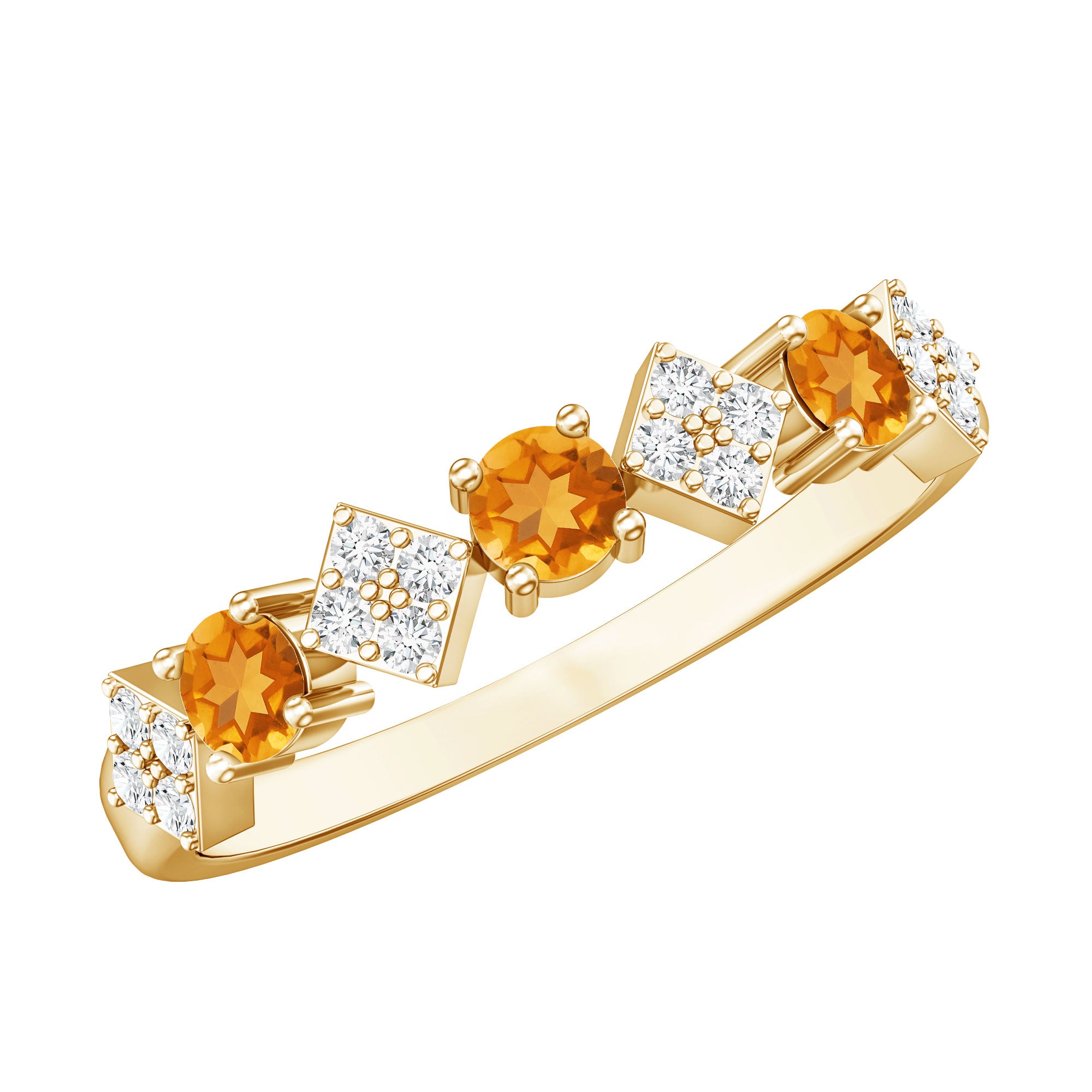 Natural Citrine and Diamond Half Eternity Band Ring AAA - Rosec Jewels