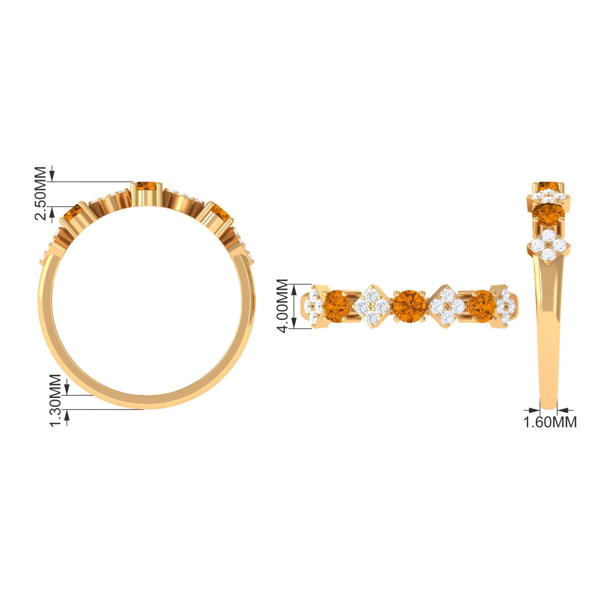 Natural Citrine and Diamond Half Eternity Band Ring AAA - Rosec Jewels