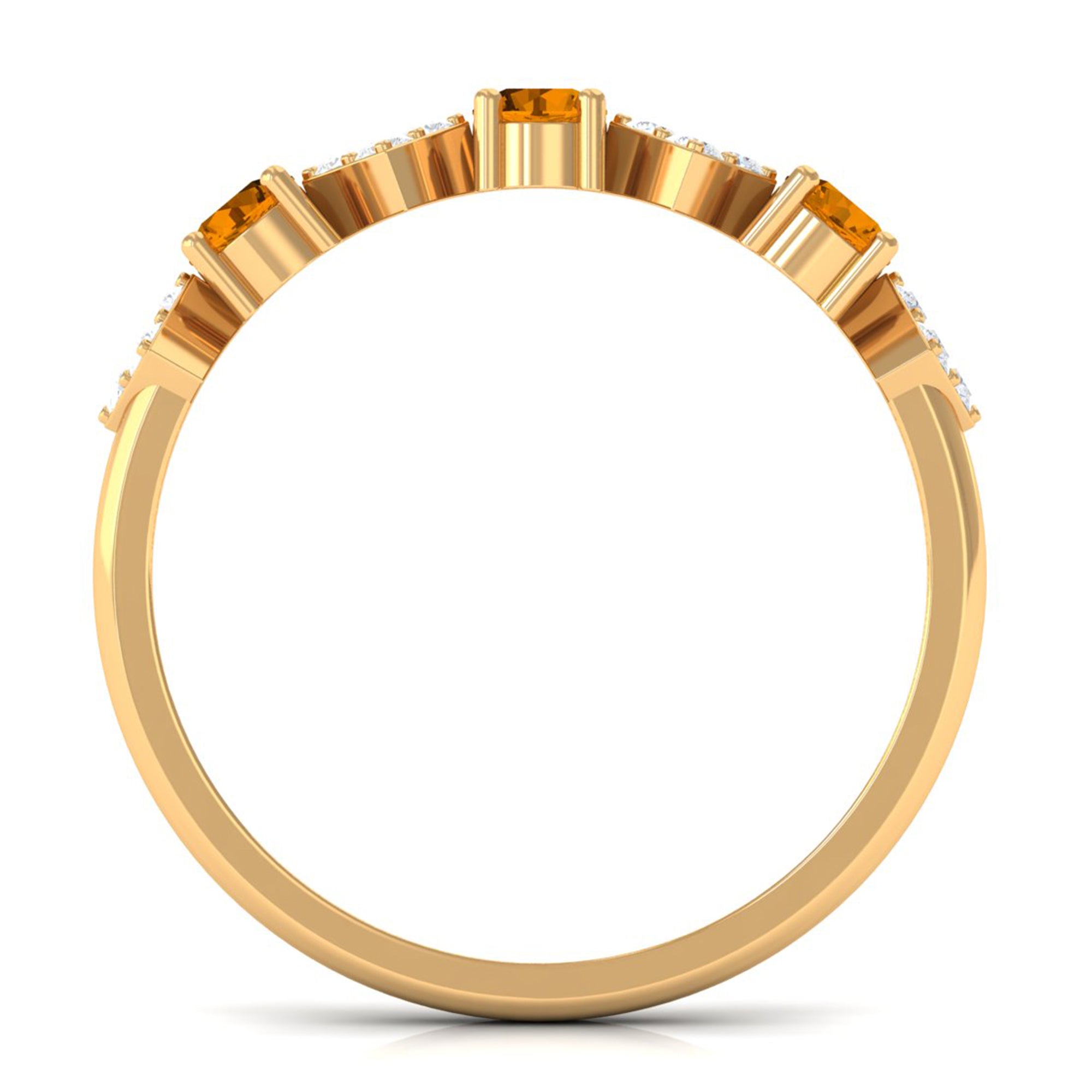Natural Citrine and Diamond Half Eternity Band Ring AAA - Rosec Jewels
