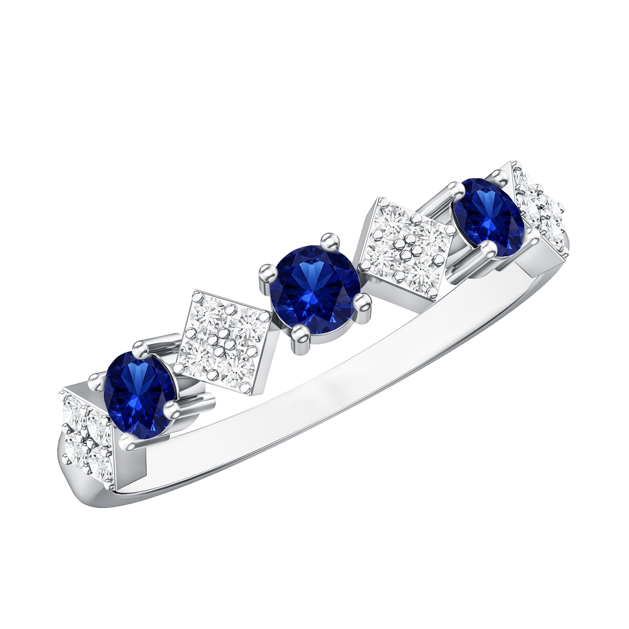 Certified Lab Grown Blue Sapphire Diamond Half Eternity Ring for Women AAAA - Rosec Jewels