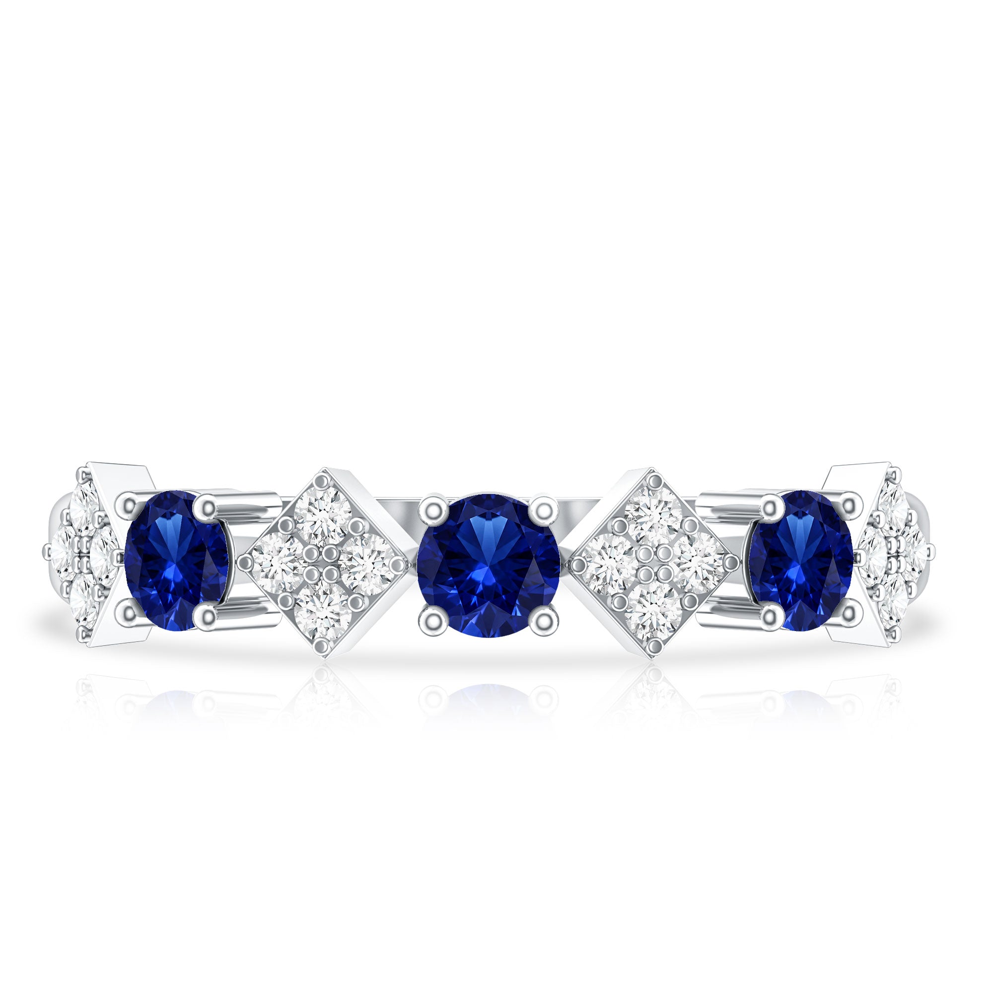 Certified Lab Grown Blue Sapphire Diamond Half Eternity Ring for Women AAAA - Rosec Jewels