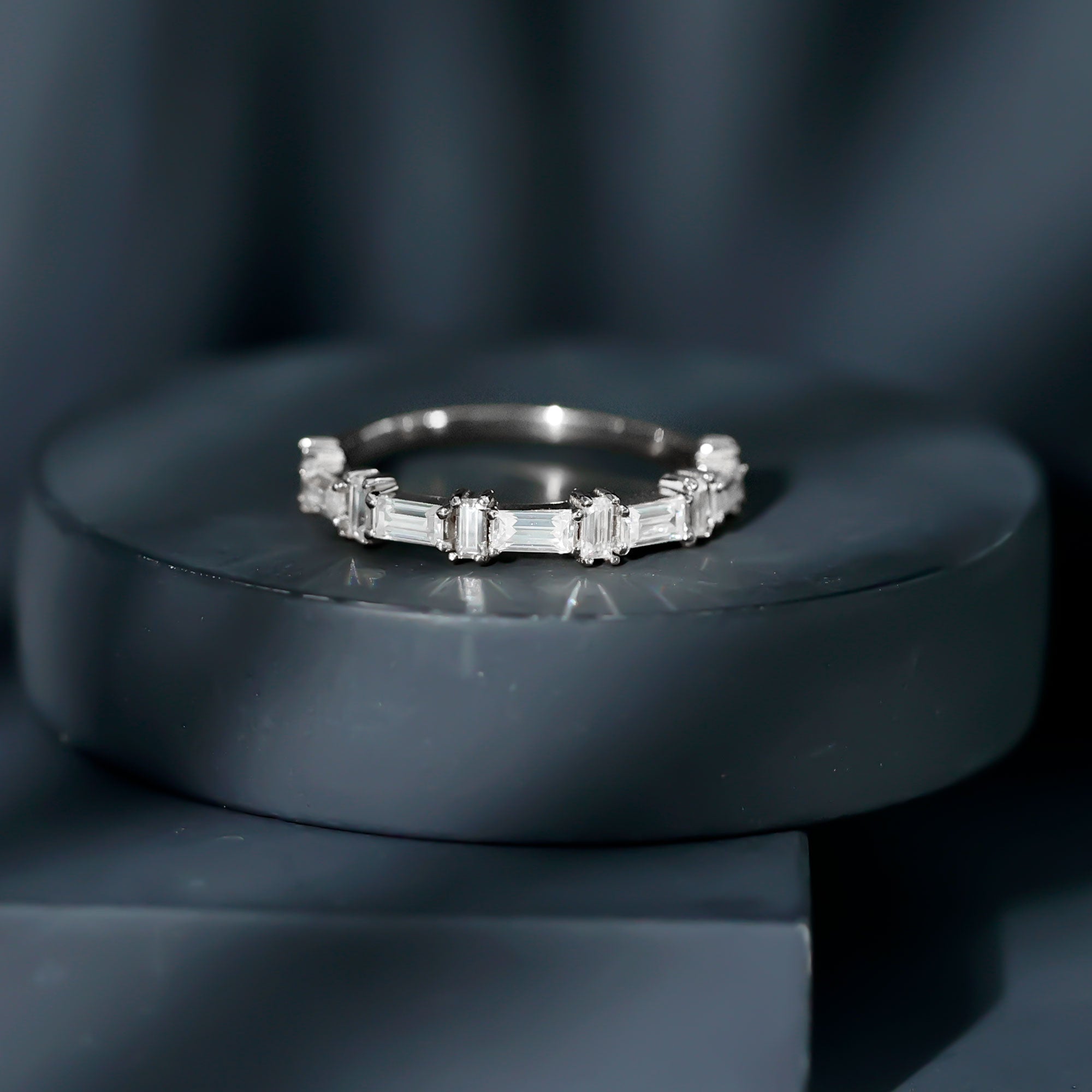 Baguette Cut Moissanite Designer Half Eternity Ring D-VS1 - Rosec Jewels