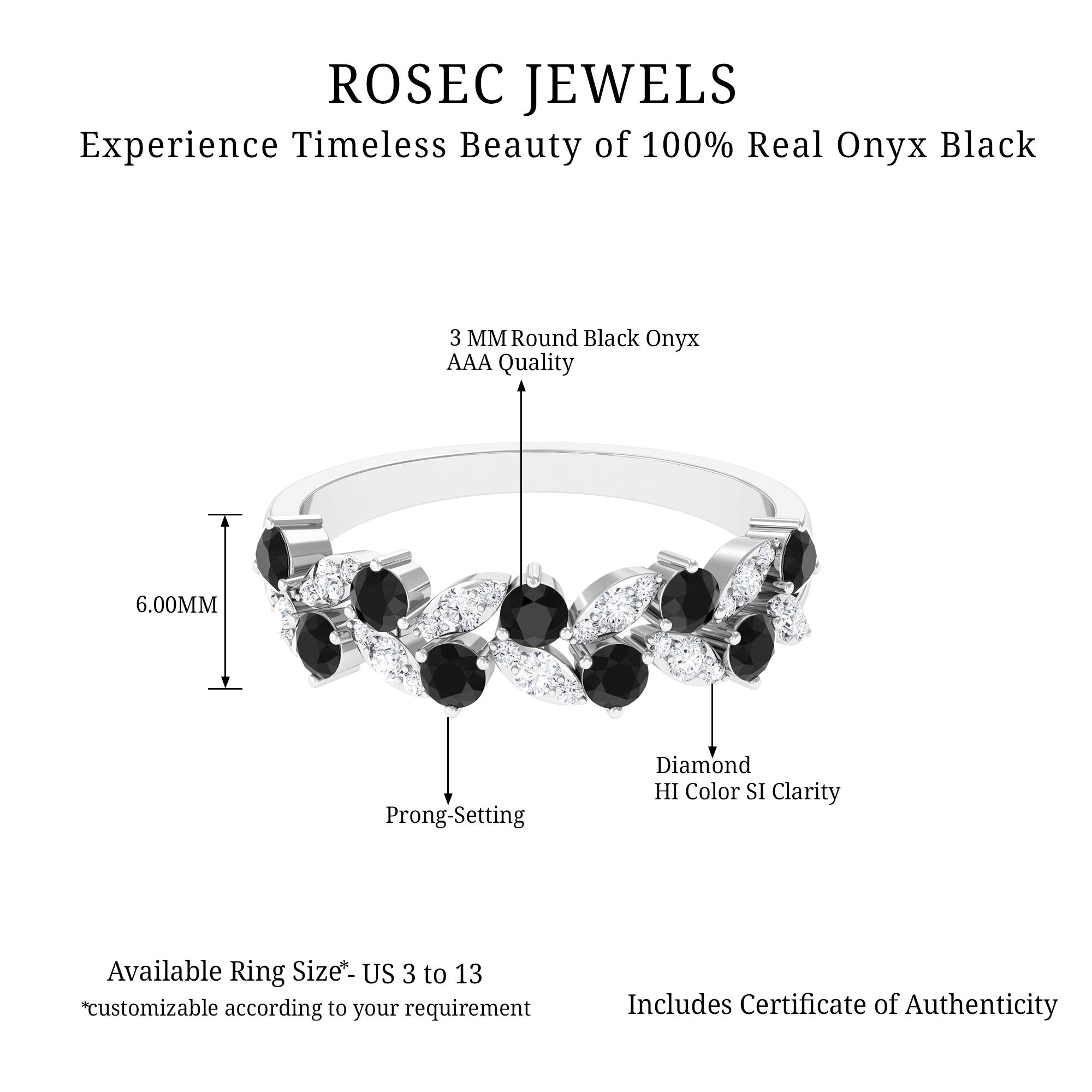 Rosec Jewels-Black Onyx and Diamond Half Eternity Leaf Band for Women