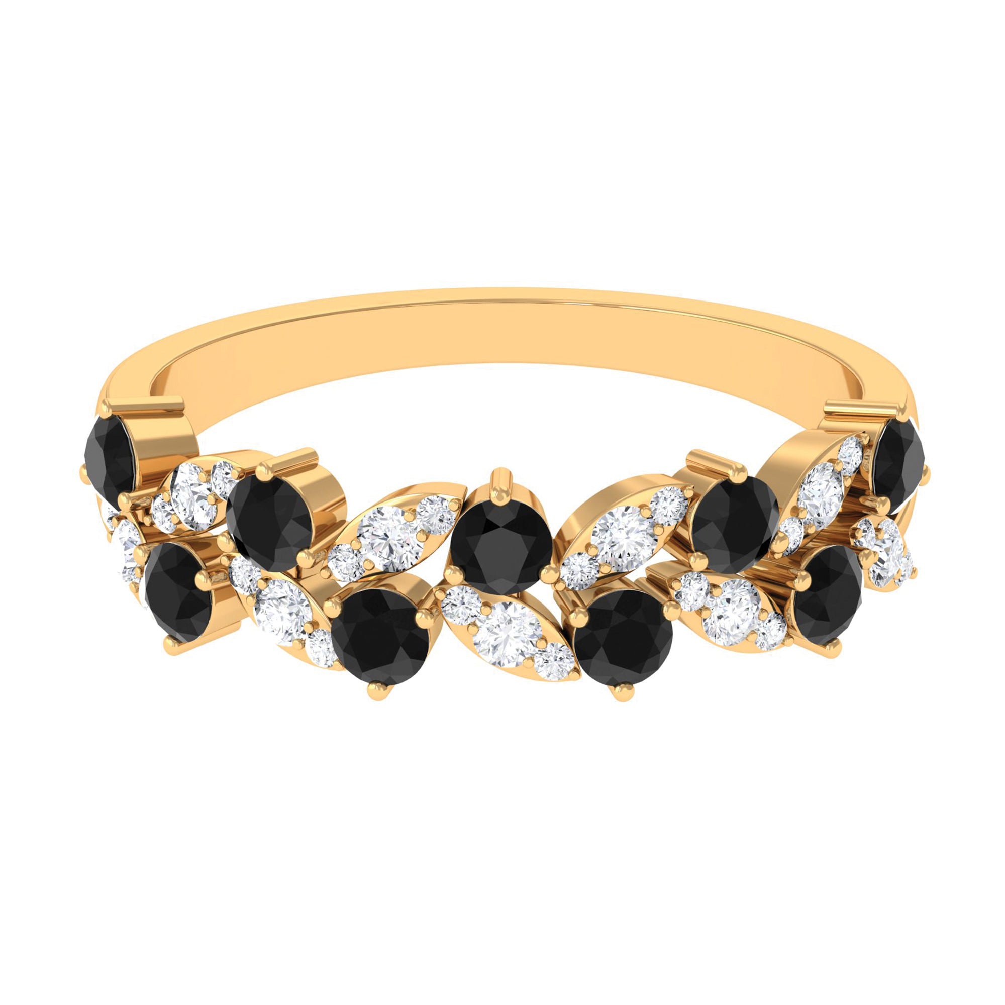 Black Onyx and Diamond Half Eternity Leaf Band for Women AAA - Rosec Jewels