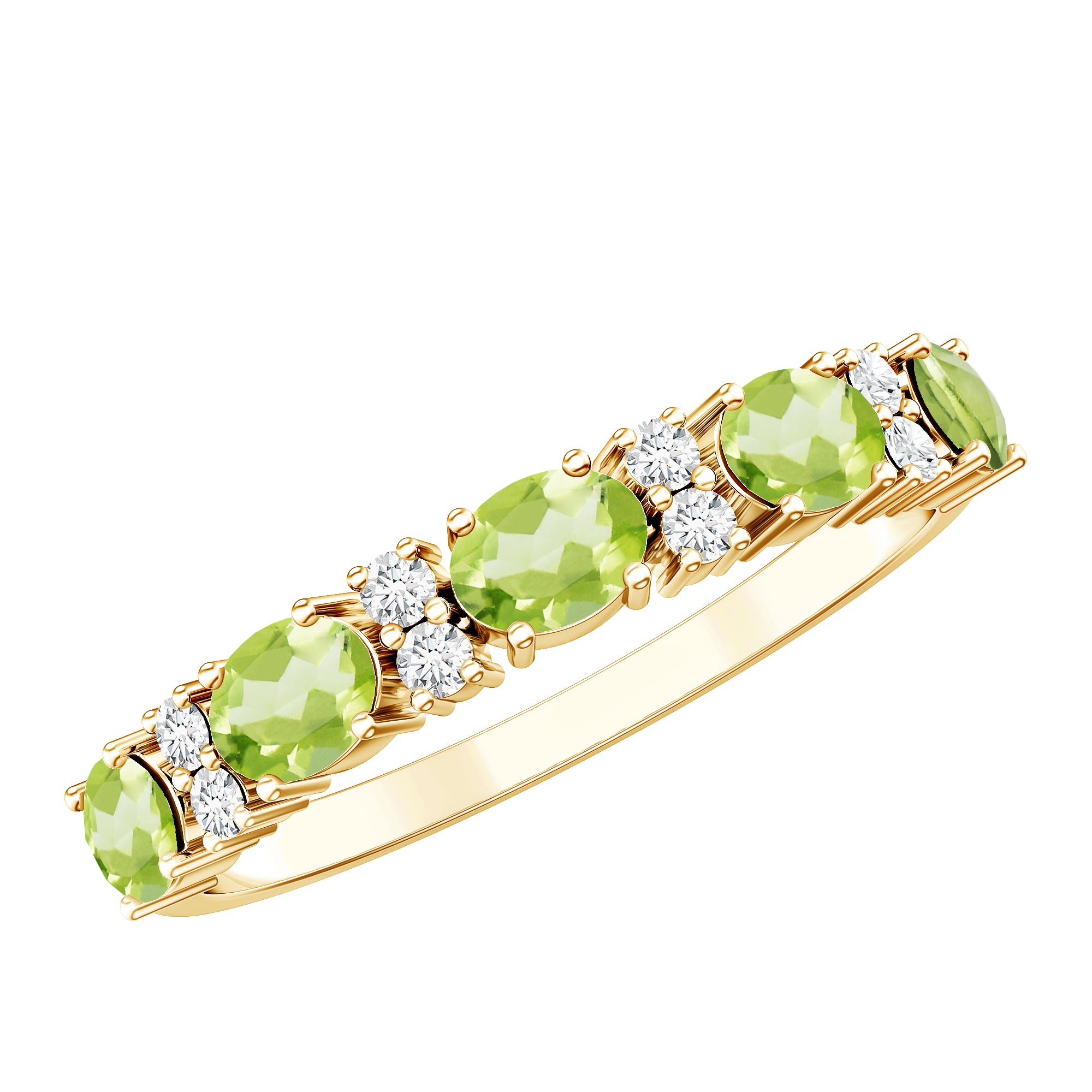 Natural Oval Peridot Diamond Half Eternity Ring in East West Style AAA - Rosec Jewels