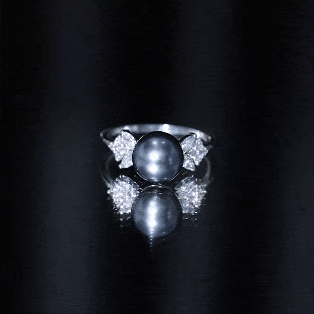 Nature Inspired Tahitian Pearl Engagement Ring with Diamond AAA - Rosec Jewels