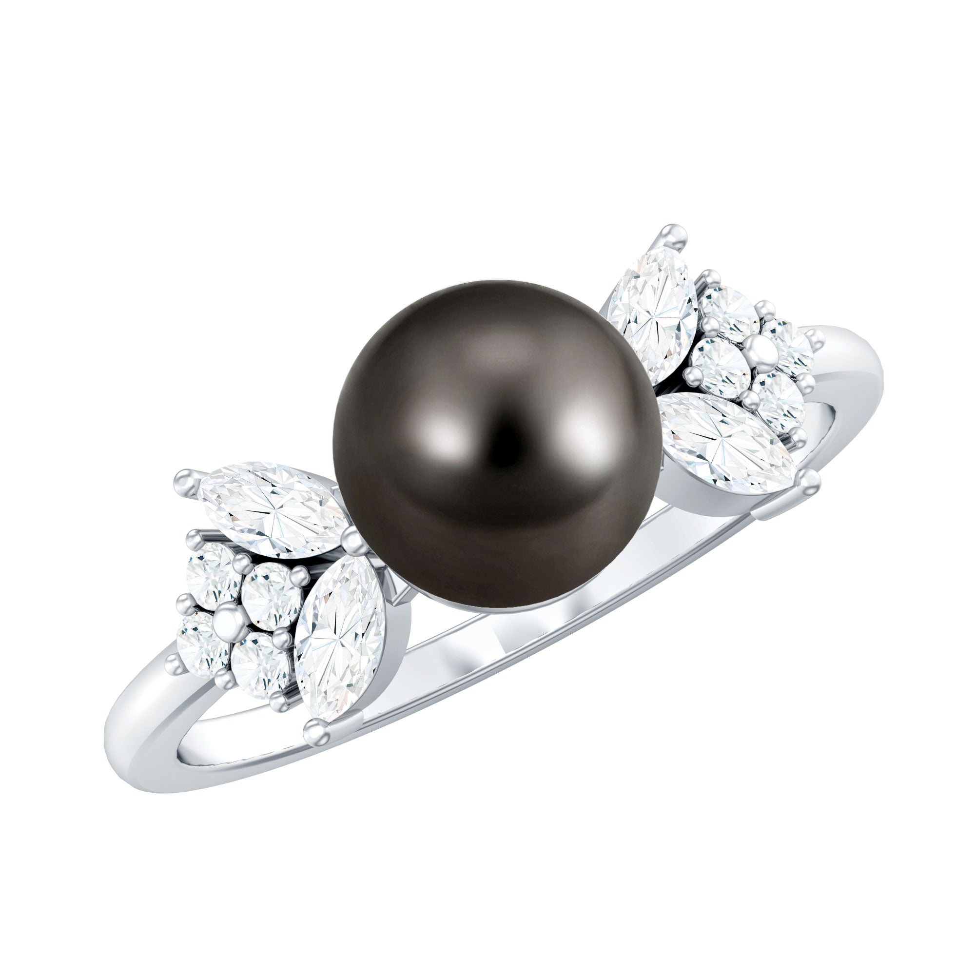 Nature Inspired Tahitian Pearl Engagement Ring with Diamond Accent