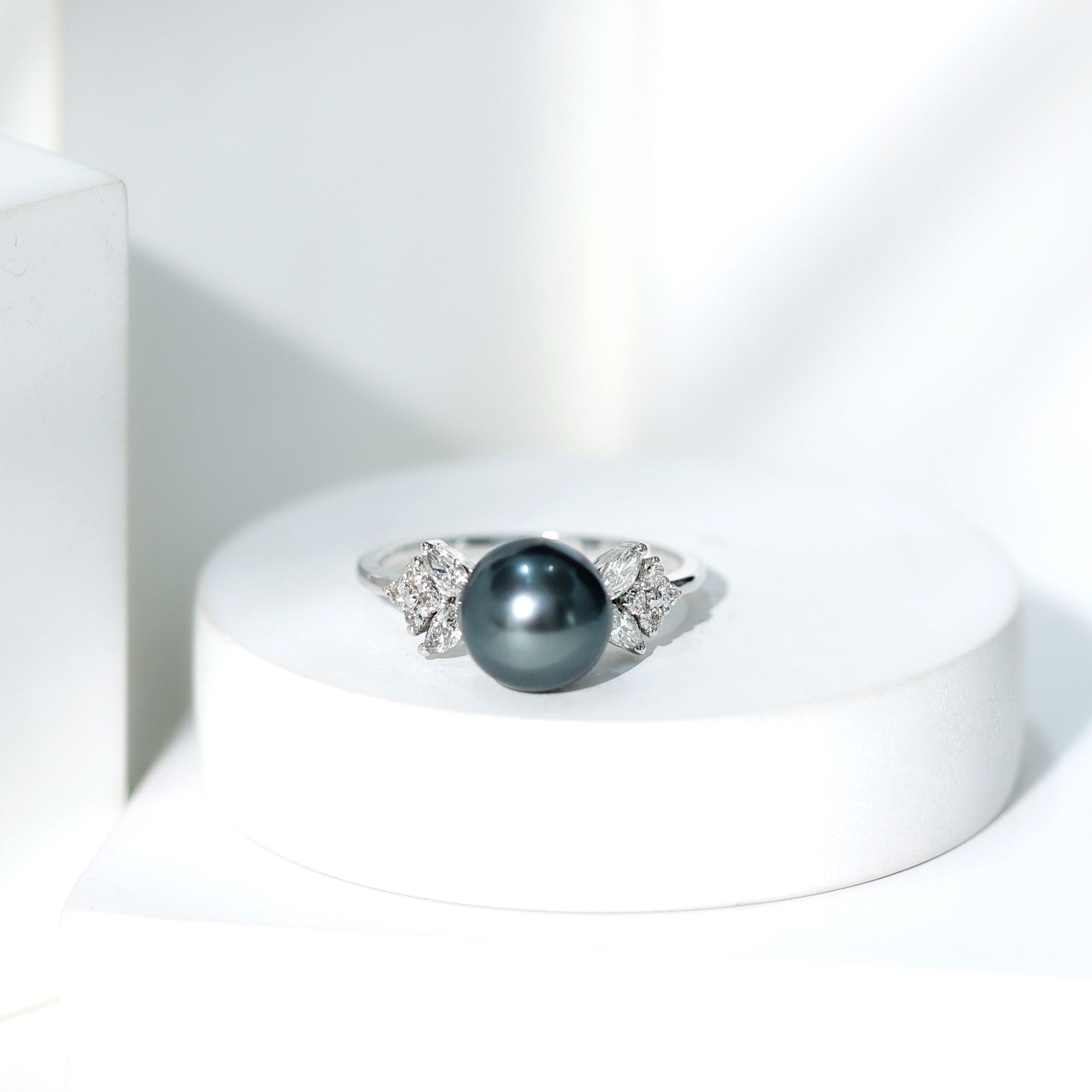 Nature Inspired Tahitian Pearl Engagement Ring with Diamond AAA - Rosec Jewels