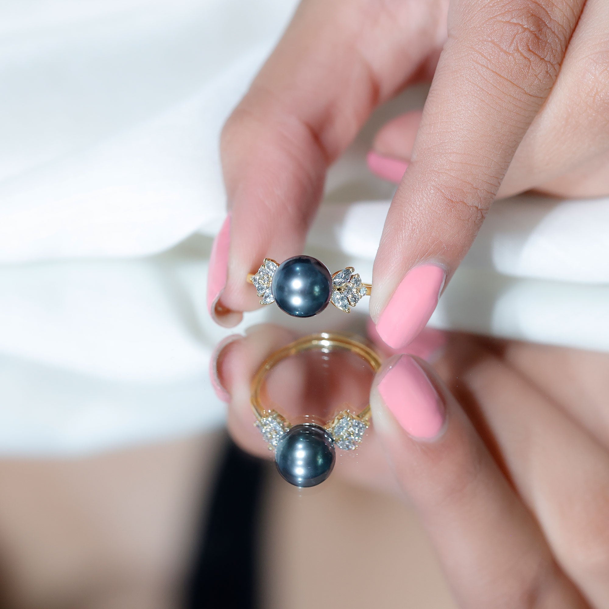 Nature Inspired Tahitian Pearl Engagement Ring with Diamond AAA - Rosec Jewels