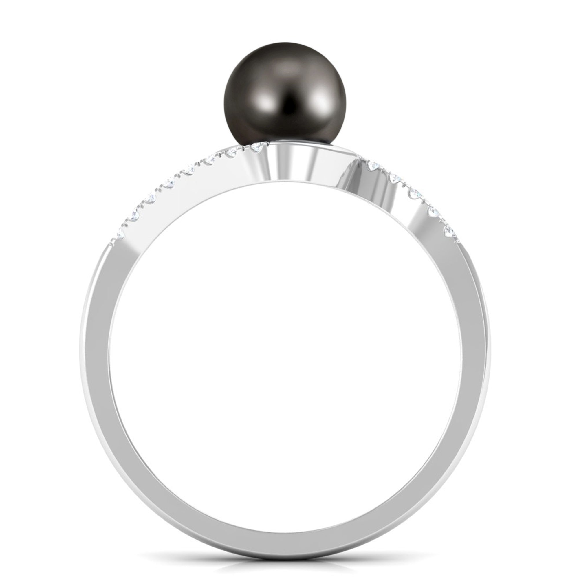 Solitaire Tahitian Pearl Bypass Engagement Ring with Diamond AAA - Rosec Jewels