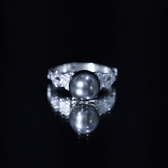 7.5 Carat Genuine Tahitian Black Pearl Flower Engagement Ring with Diamond AAA - Rosec Jewels