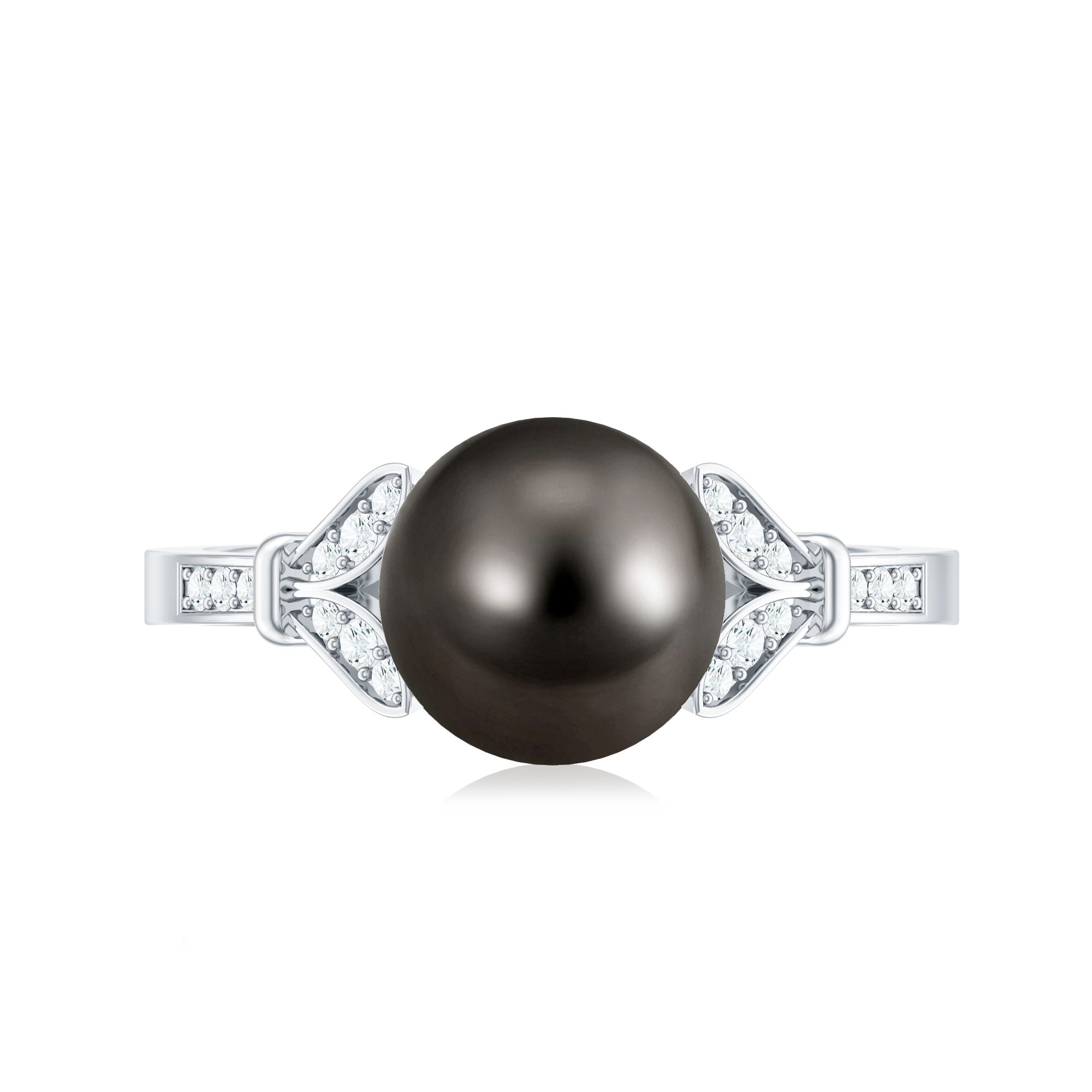 Tahitian Pearl and Diamond Engagement Ring with Split Shank AAA - Rosec Jewels