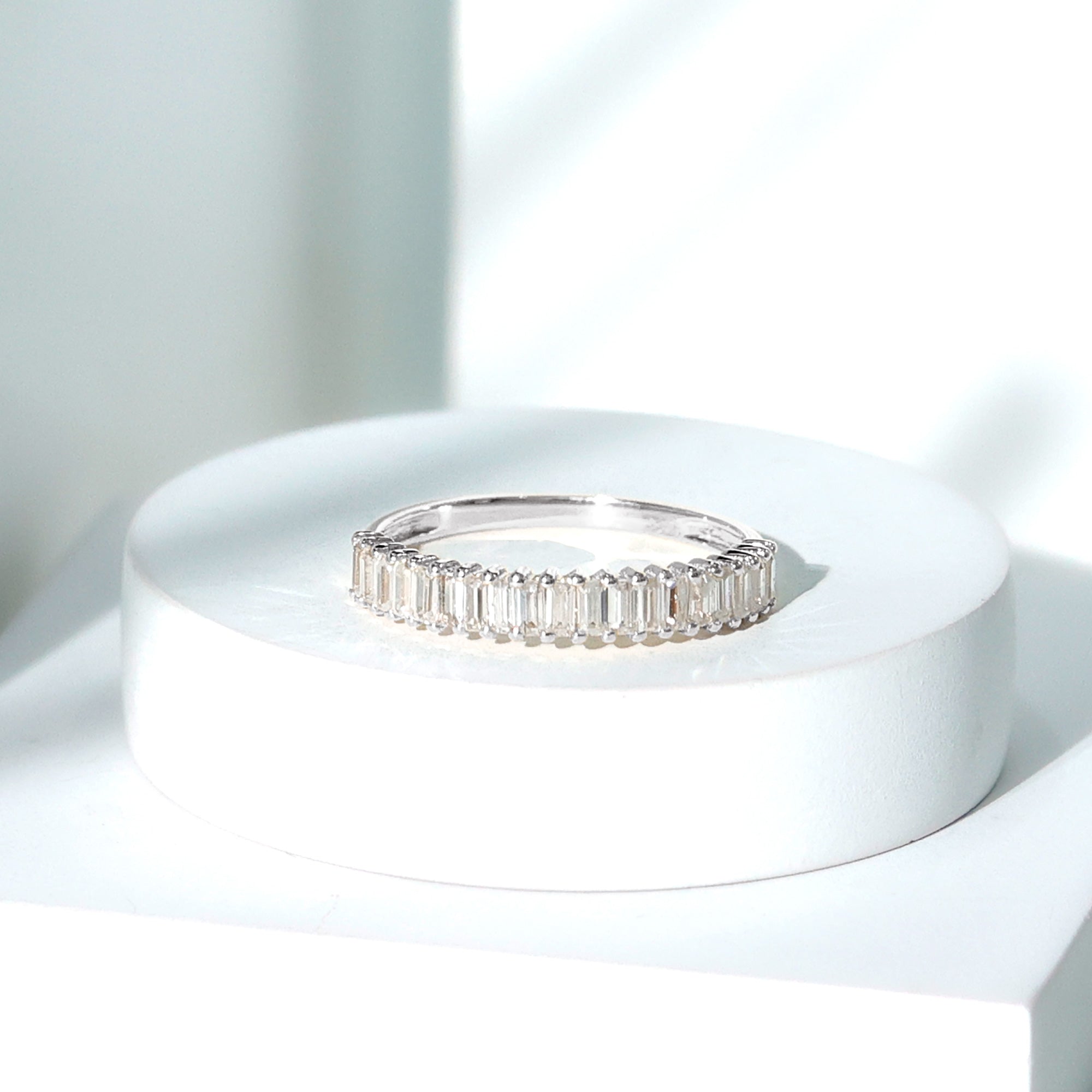 Certified Baguette Cut Moissanite Half Eternity Band Ring D-VS1 - Rosec Jewels