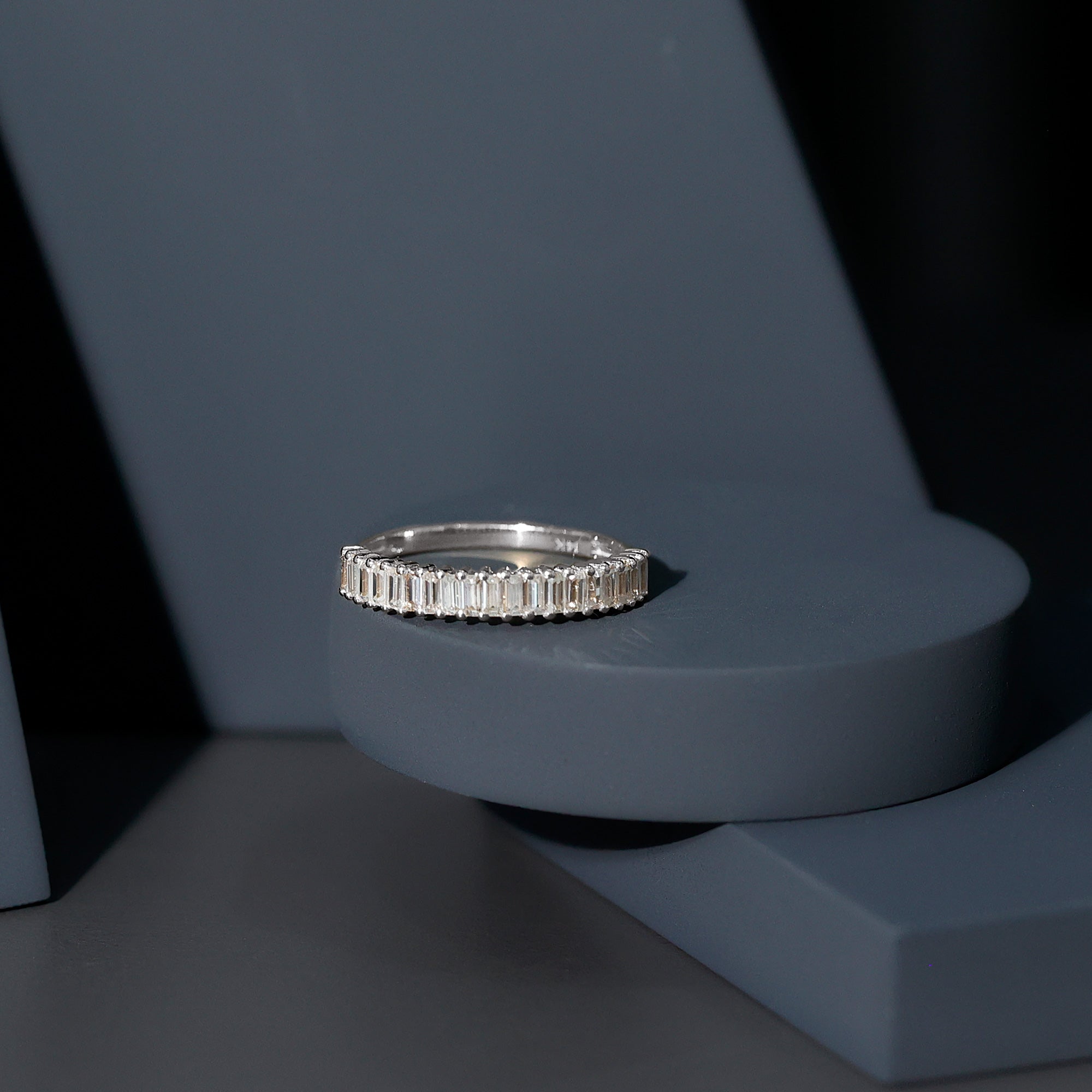 Certified Baguette Cut Moissanite Half Eternity Band Ring D-VS1 - Rosec Jewels